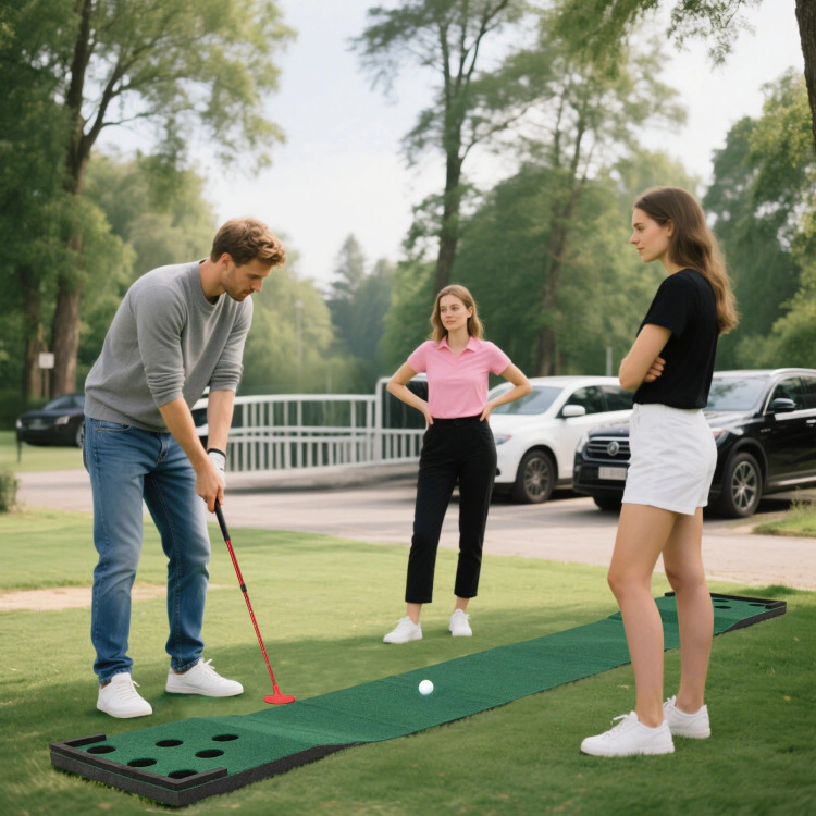 SUGIFT 2 Adjustable Putters and 6 Balls 11 ft Indoor Outdoor Putting Green Mat