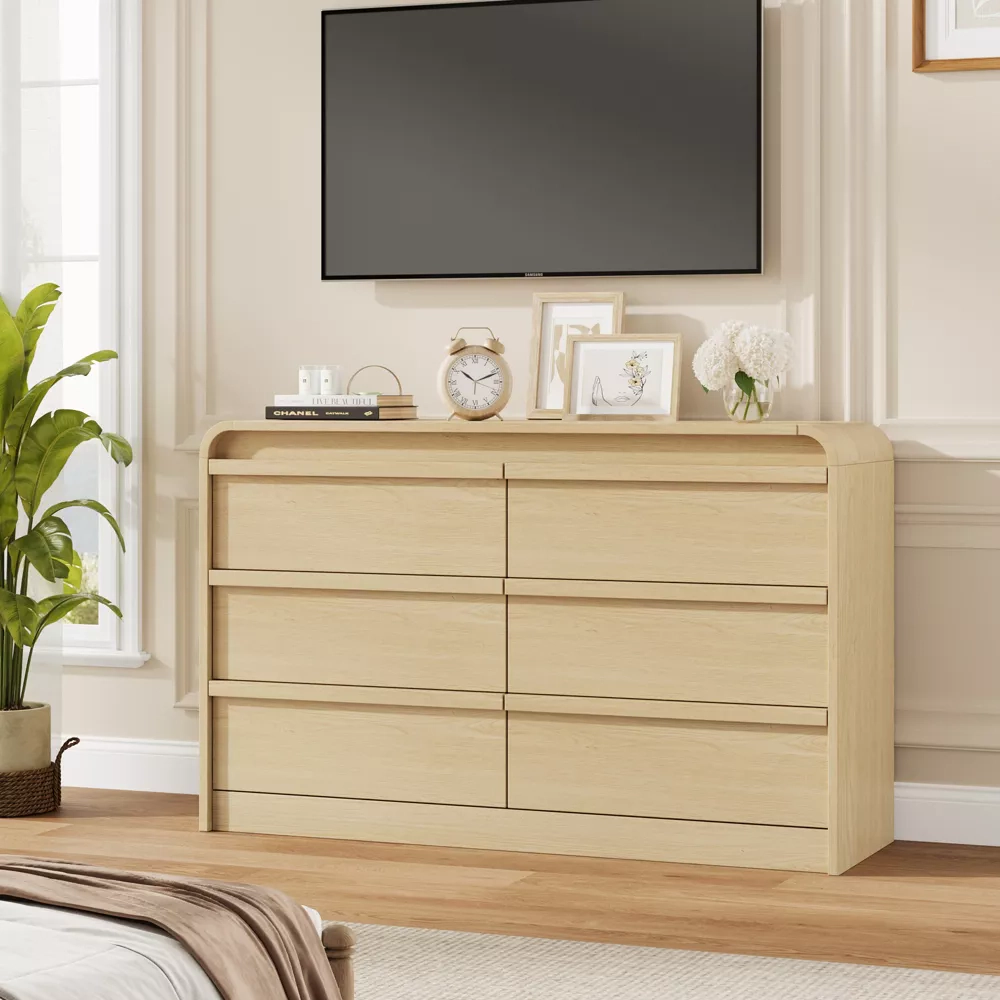 Arched 6 Drawer White Dresser, Modern Wood Storage Chest with Curved Design