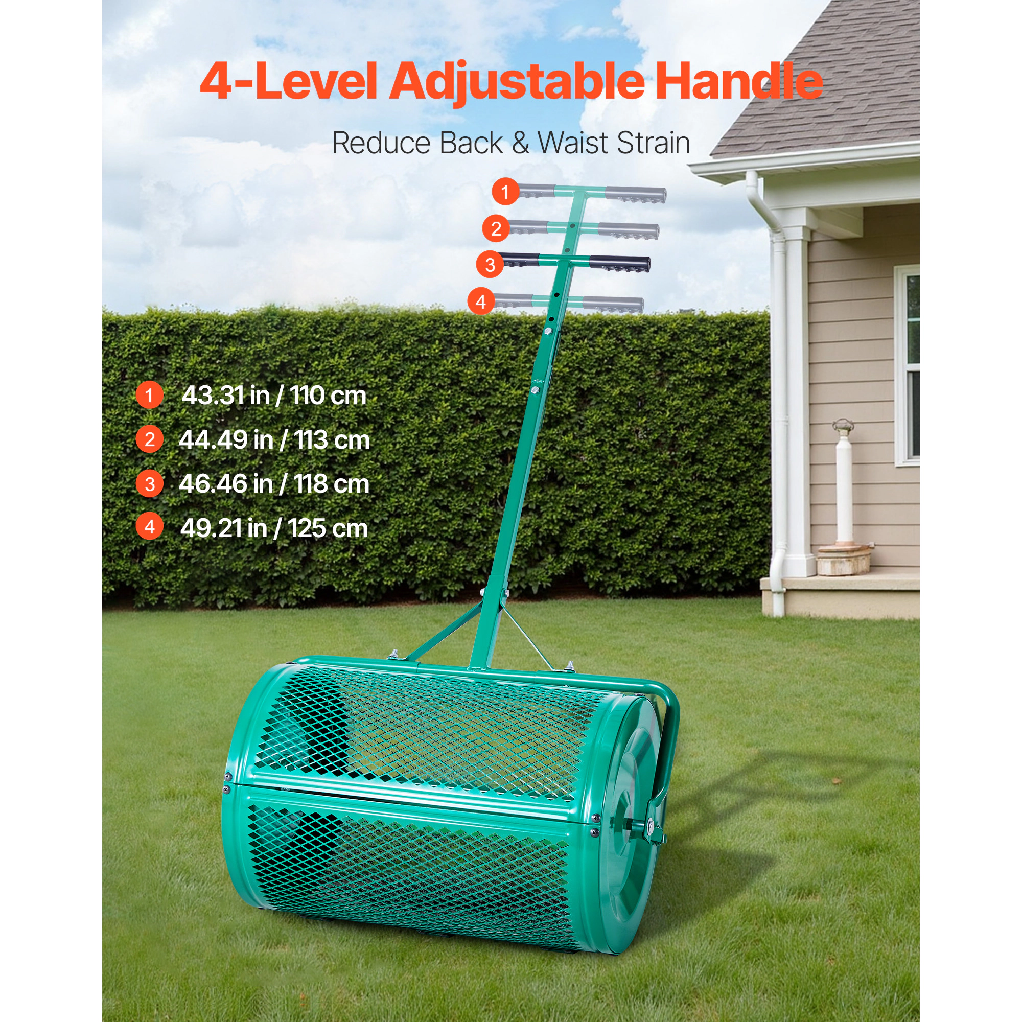 HONGGE Adjustable Steel Garden Peat Moss Spreader with Handle