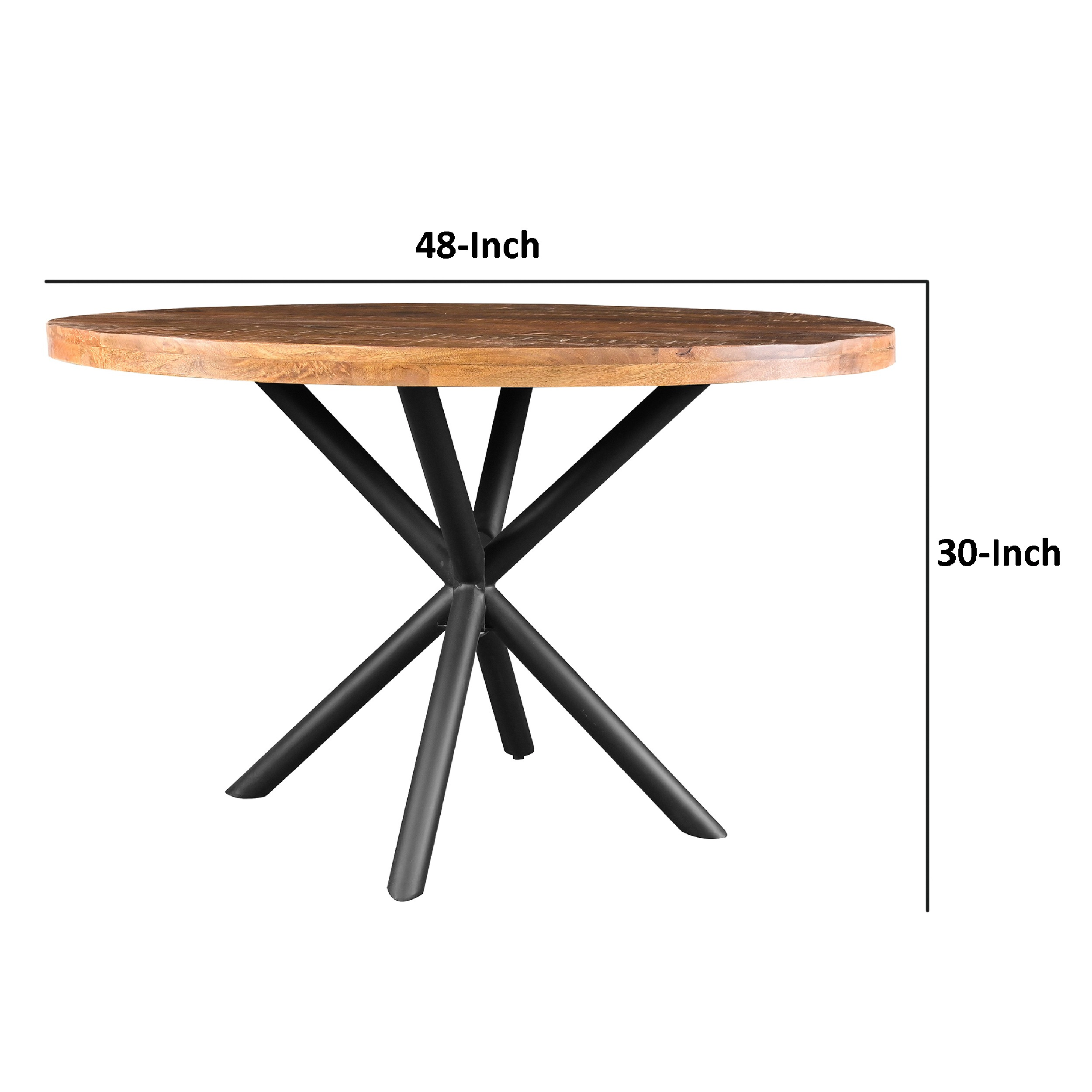 The Urban Port 48 Inch Handcrafted Dining Table, Solid Mango Wood Round Top with Iron Crisscrossed Legs, Brown and Black