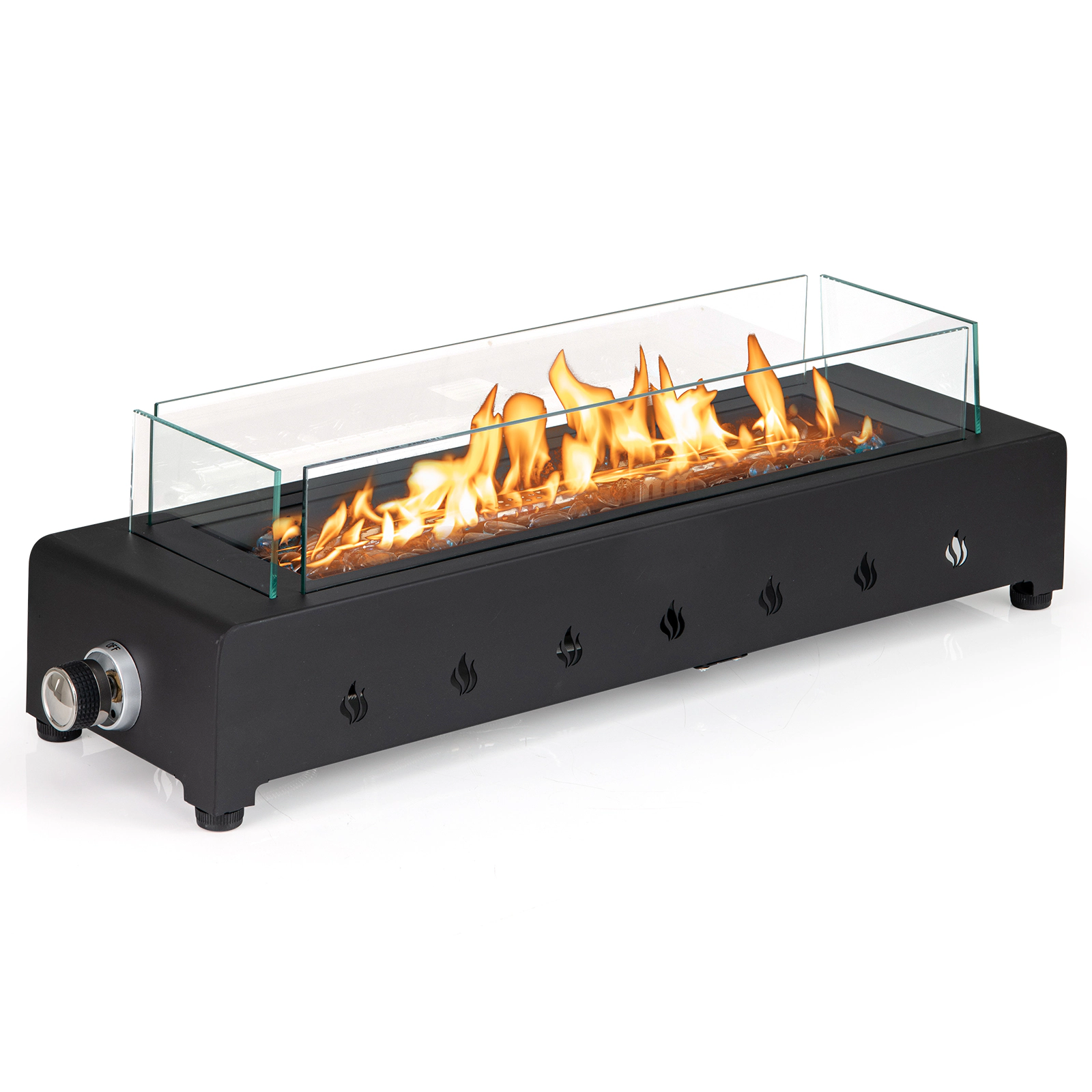 SUGIFT Mini Tabletop Gas Fireplace Fire Pit with Wind Guard Stainless Steel Burner 40,000-BTU 20-lb Propane Tank