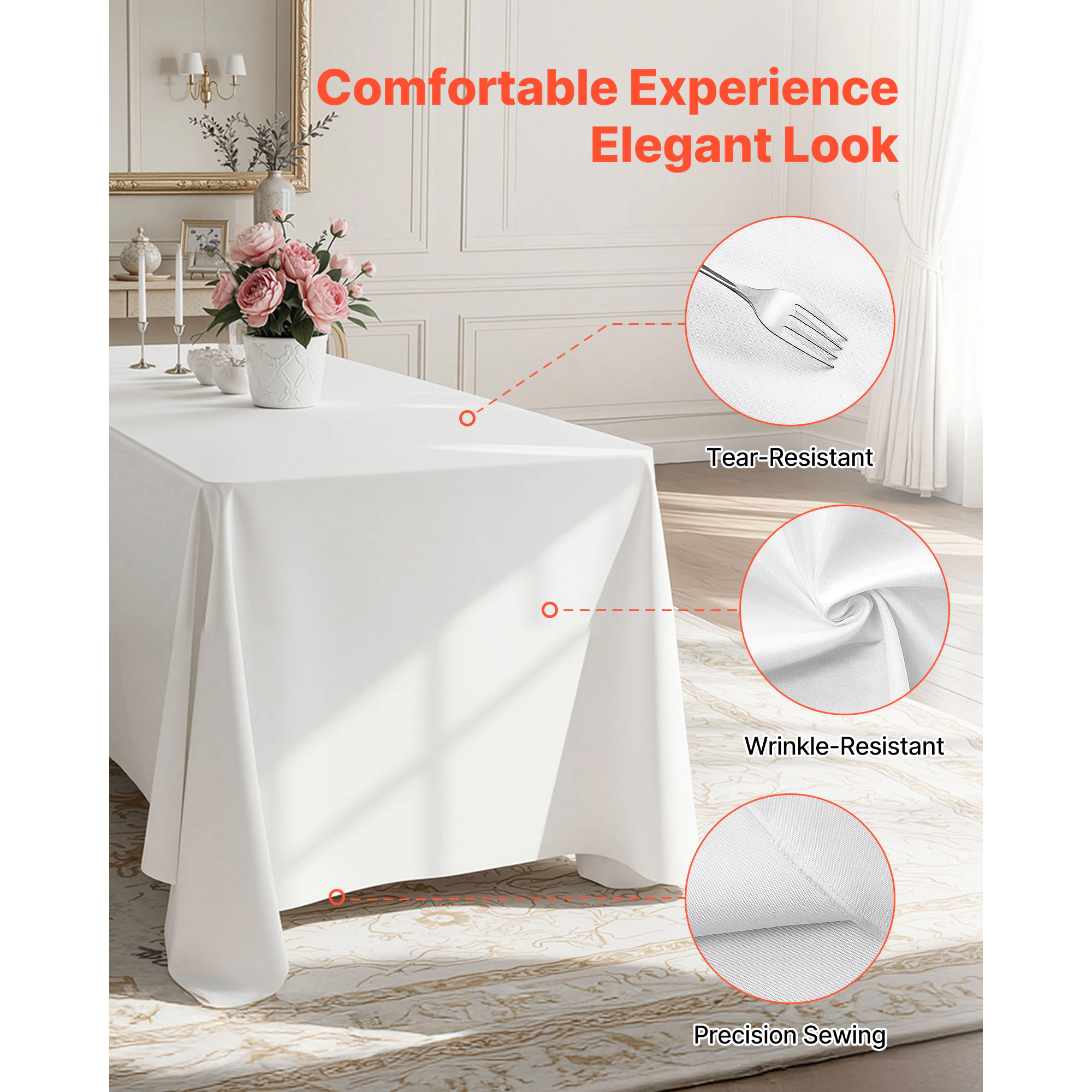 HONGGE White Tablecloths for Rectangle Tables Reusable and Machine Washable Table Clothes Wrinkle-Resistant Polyester