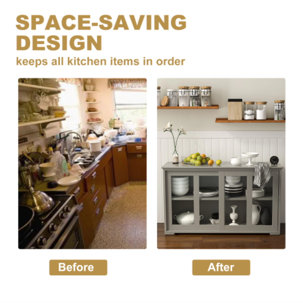 Hivvago Kitchen Storage Cabinet With Glass Sliding Door