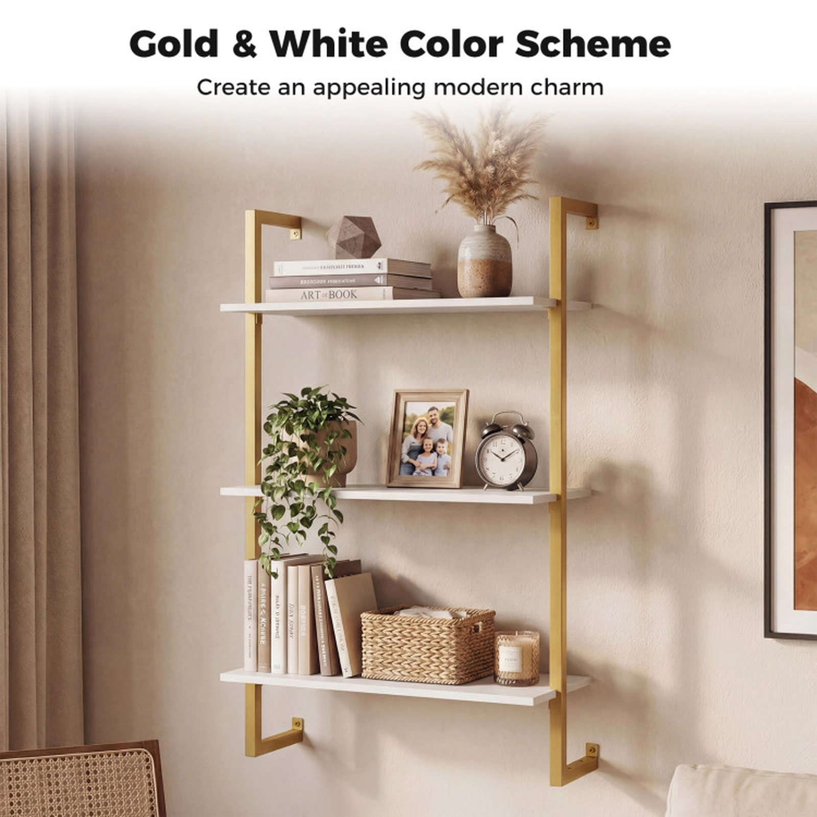 SUGIFT 3-Tier Floating Modern Wall-Mounted Bookcase 22-lb Per Shelf Capacity 66-lb Total Capacity White