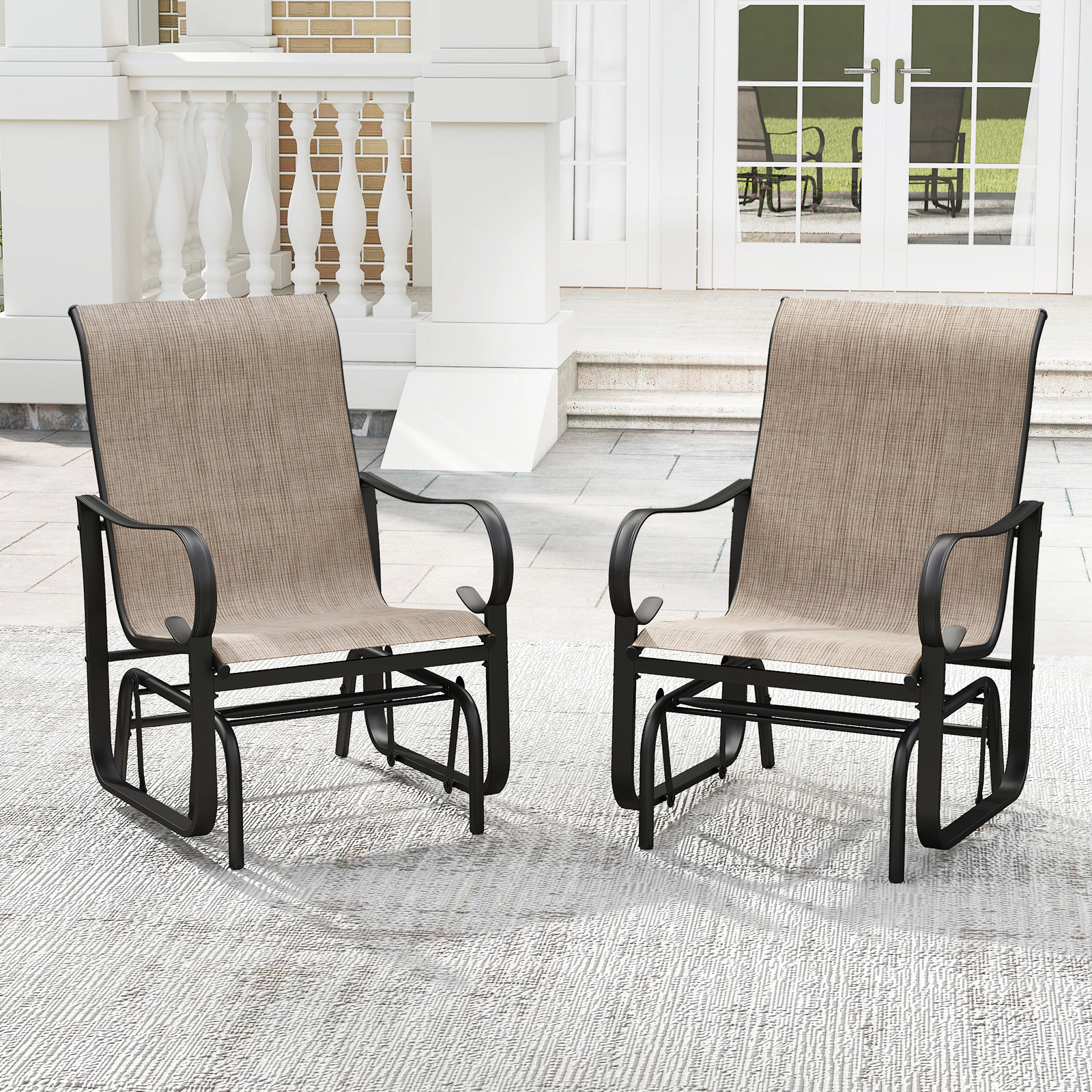 SUGIFT Outdoor Glider Chairs with High Backrest 330-Lb Capacity Mix Brown and Black