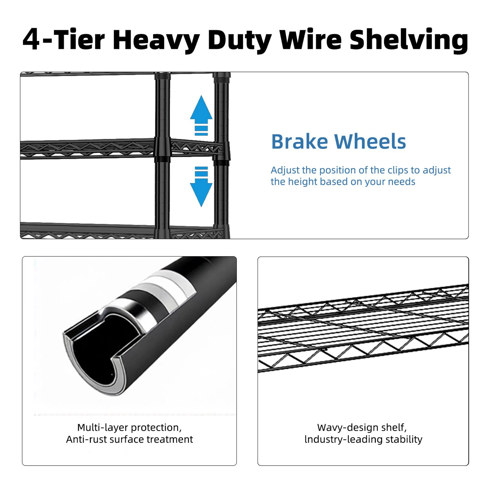 Flynama 4 Tier Heavy Duty Steel Wire Shelving 1000 lbs Utility Organizer Rack for Home Kitchen and Office in Chrome