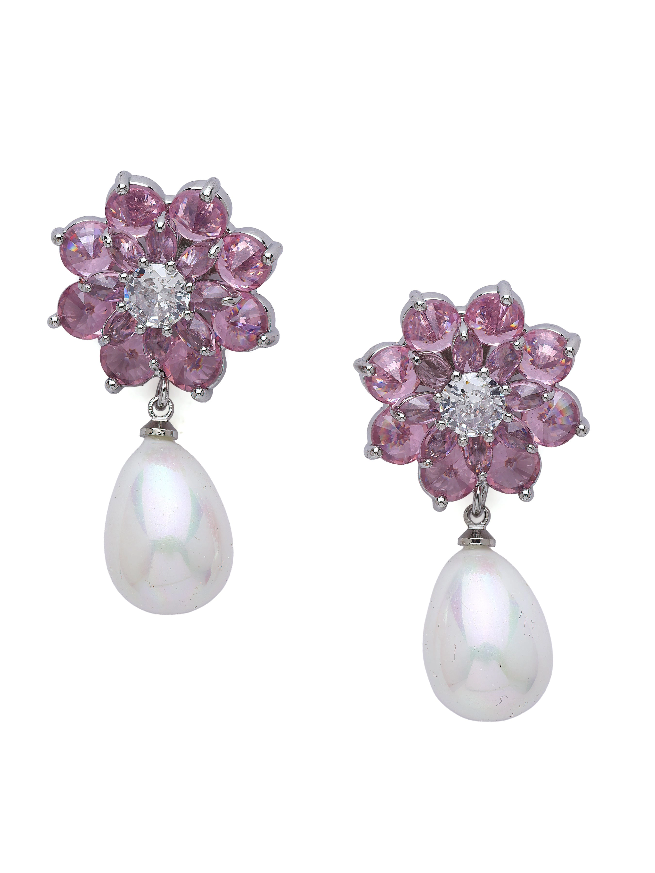 AGP PARIS Womens Floral Pearl Drop Earrings