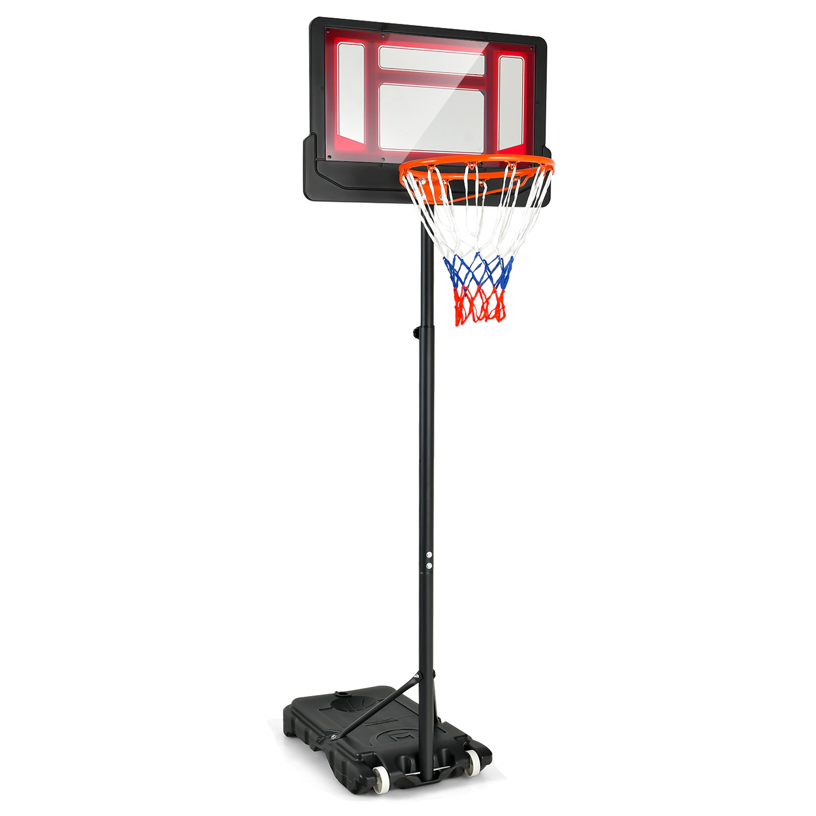 SUGIFT 4.3-8.2 ft Adjustable Portable Basketball Hoop with 30 x 19.5 in Backboard and Wheels Red Black Blue