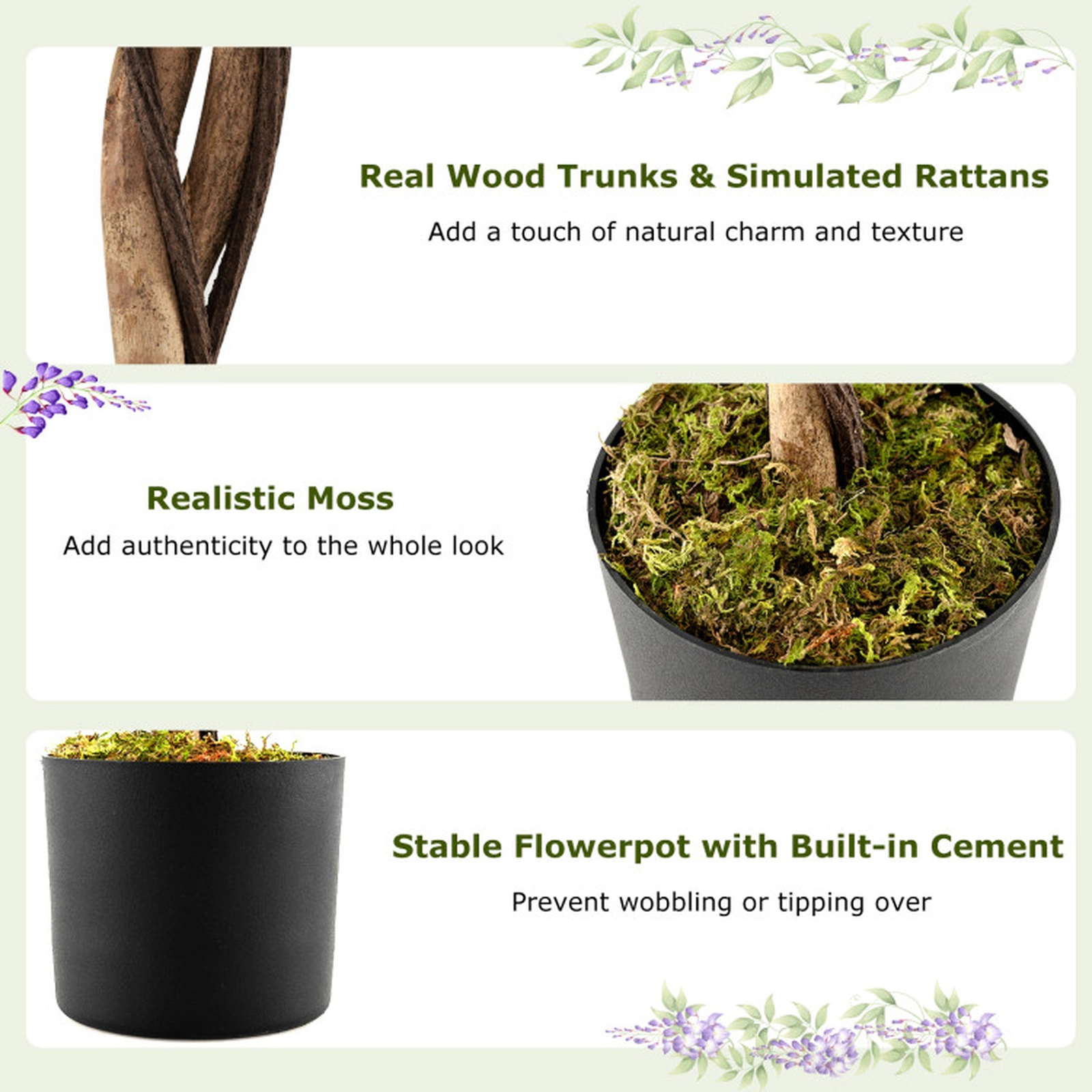 SUGIFT Set of 2 6-ft 1260 Leaves Bendable Branches Artificial Wisteria Trees 7-in x 6-in Pot 20-lb Purple