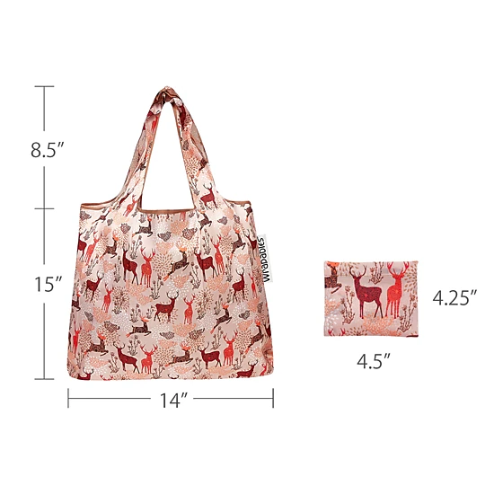 Wrapables Nylon Reusable Shopping Bags for Groceries (Set of 2) M, Deer