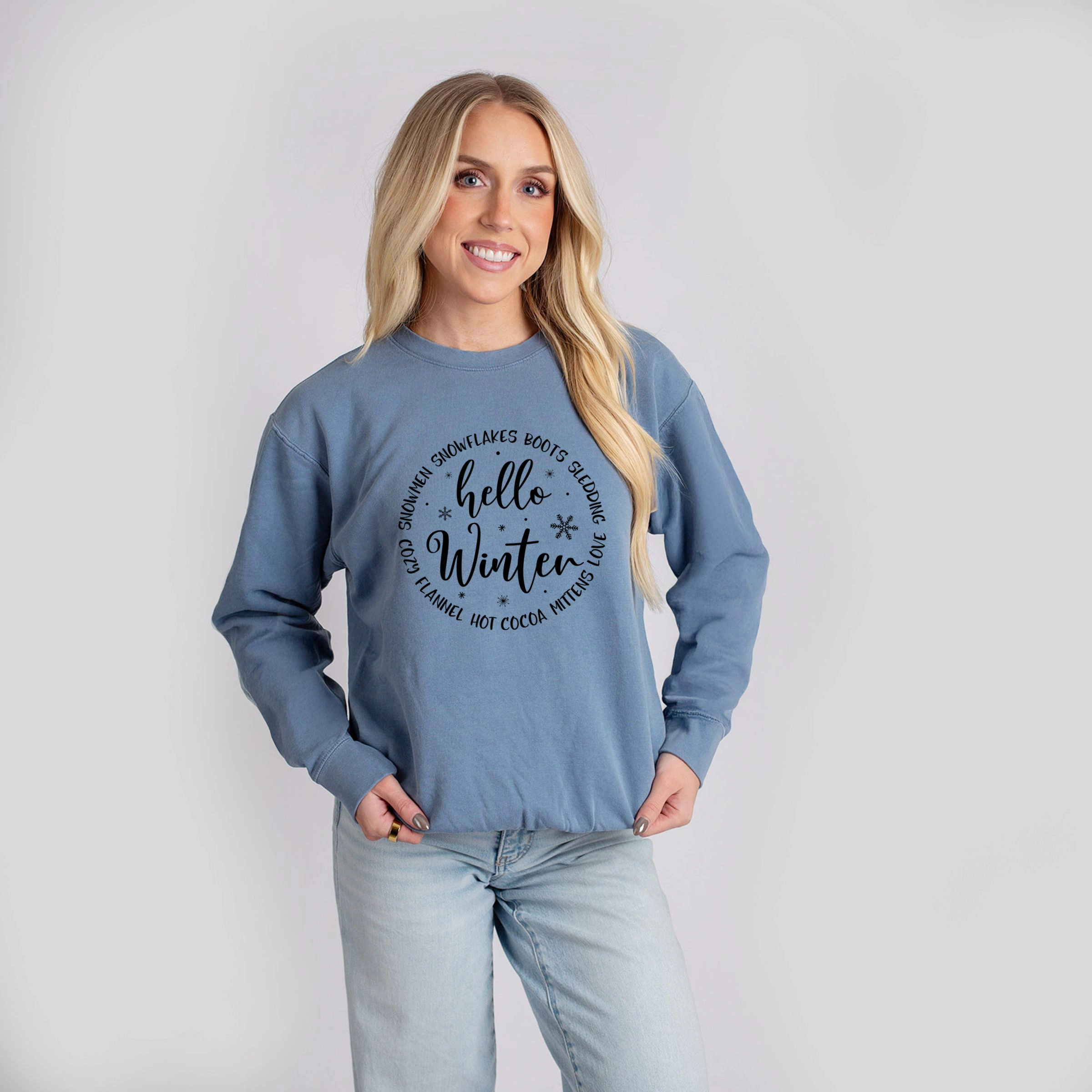 Simply Sage Market - Hello Winter Circle Women's Lightweight Garment Dyed Sweatshirt