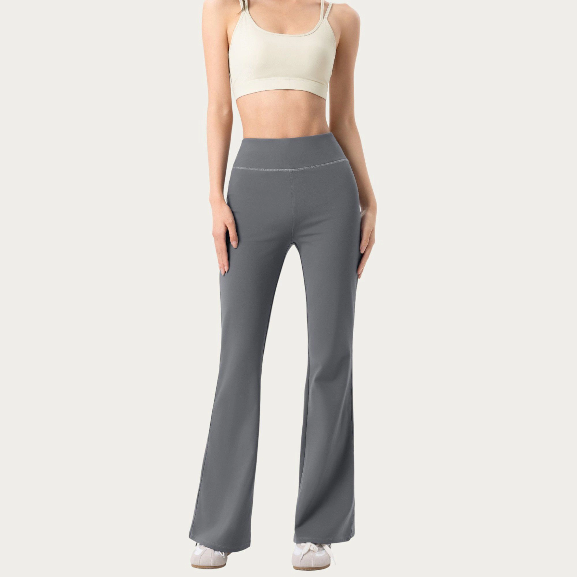 Anna-Kaci Women's High-Waist Flare Active Pants with Stretch Fabric Streamlined Contoured Fit and Full-Length Silhouette