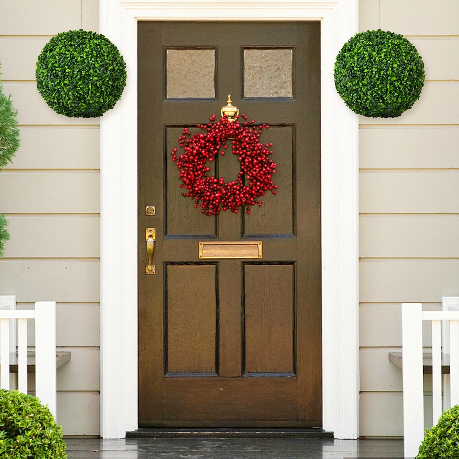 SlickBlue Artificial Boxwood Topiary Ball with UV Resistant PE Leaves