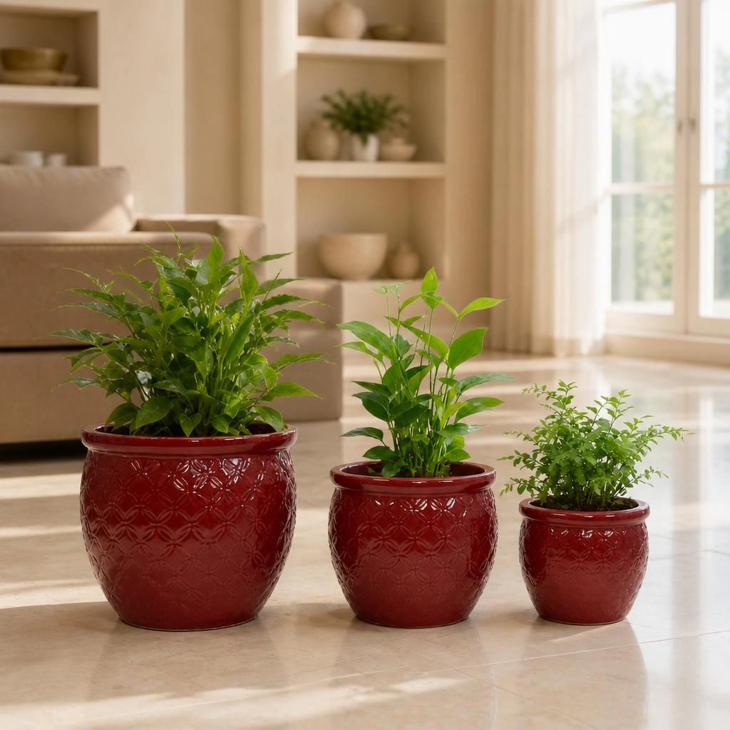 WOW PIONEER Large Round Ceramic Planter Pot for Flowers Herbs Vegetables Shrubs Patio Garden Yard Decor