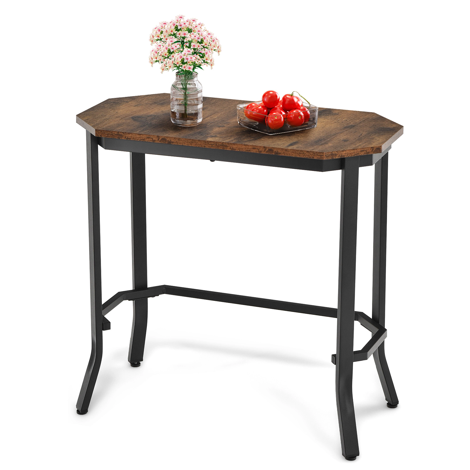 SUGIFT Narrow Hexagonal Rustic Wood Grain End Table 66-lb Capacity Rustic Brown