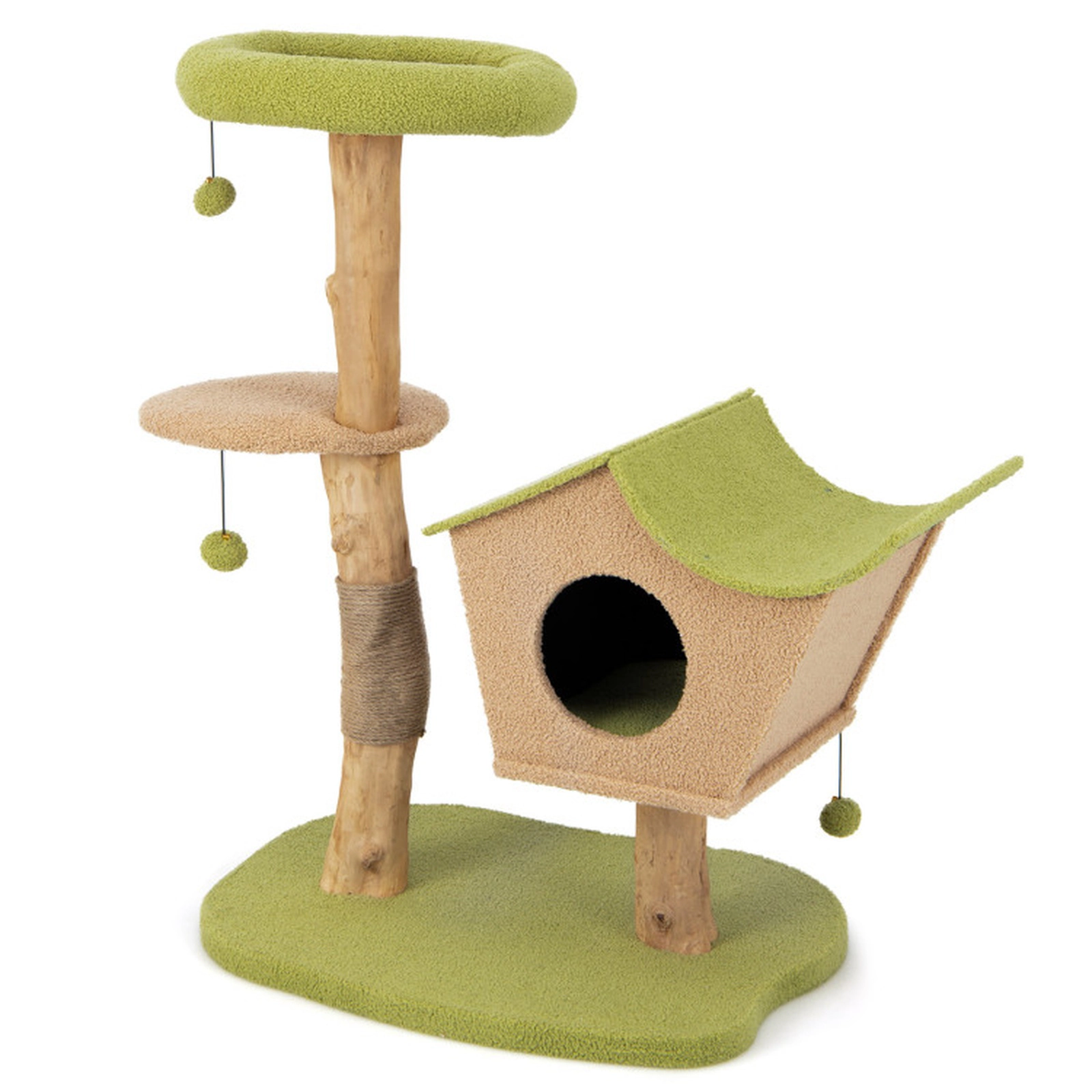 SUGIFT 43-in Wooden Cat Tree with Vented 2-Entry Condo Padded 17-in Top Perch Jute Posts and Bell Toys