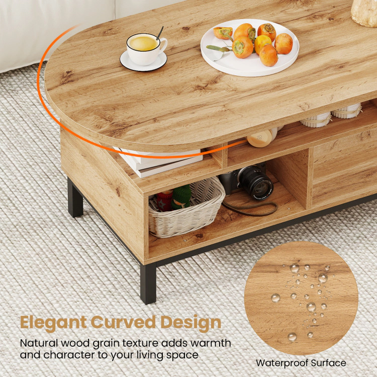 Hivvago Living Room Oval Coffee Table, 47-Inch with Built-In Storage and Shelves