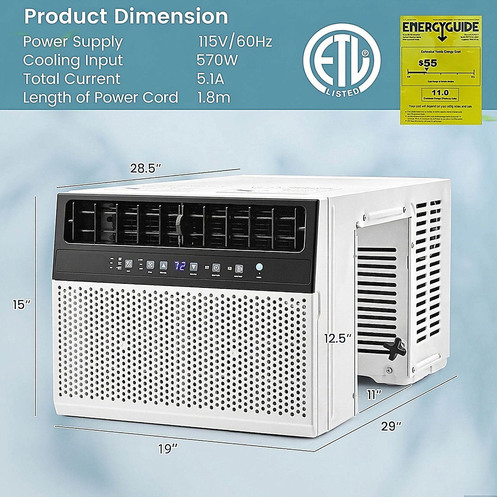 SUGIFT White 10000-BTU 250-sq ft 6-Mode Window Air Conditioner with 42-dB Quiet Operation and Remote