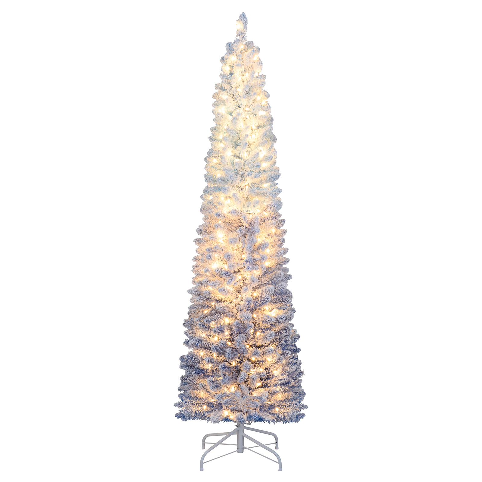 SUGIFT 6-ft Pre-Lit Snow Flocked Blue Ombre Slim Artificial Christmas Tree with 435 Tips for Small Spaces