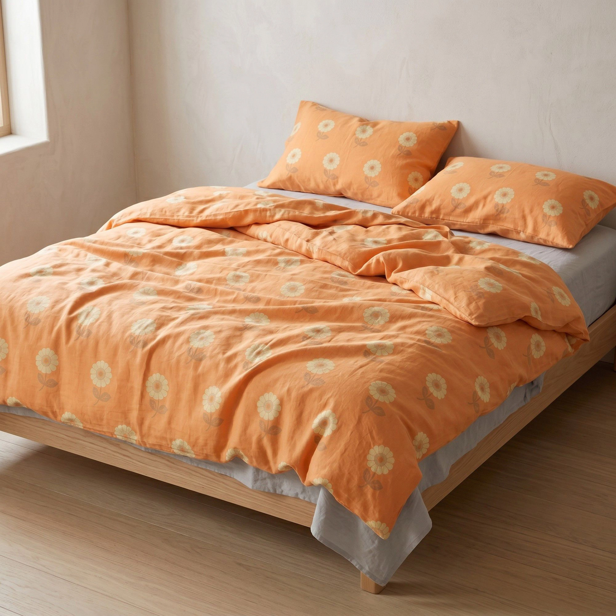 Alilang Unisex 4-Piece Cotton Bedding Set with Floral Print Duvet Cover, Pillowcases, and Flat Sheet for a Bright and Ch