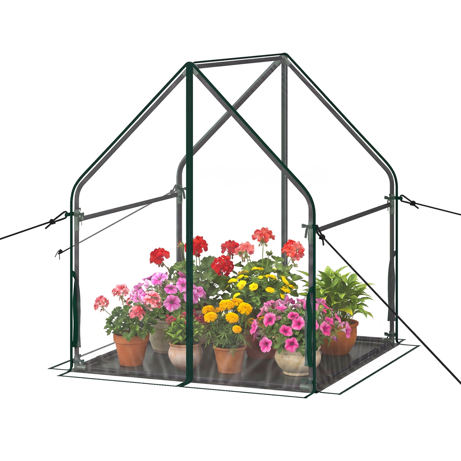 SUGIFT Sun-Protective Mini Green House Metal Frame with Waterproof Bottom Mat and Wind Ropes Medium 36-in Tall Clear