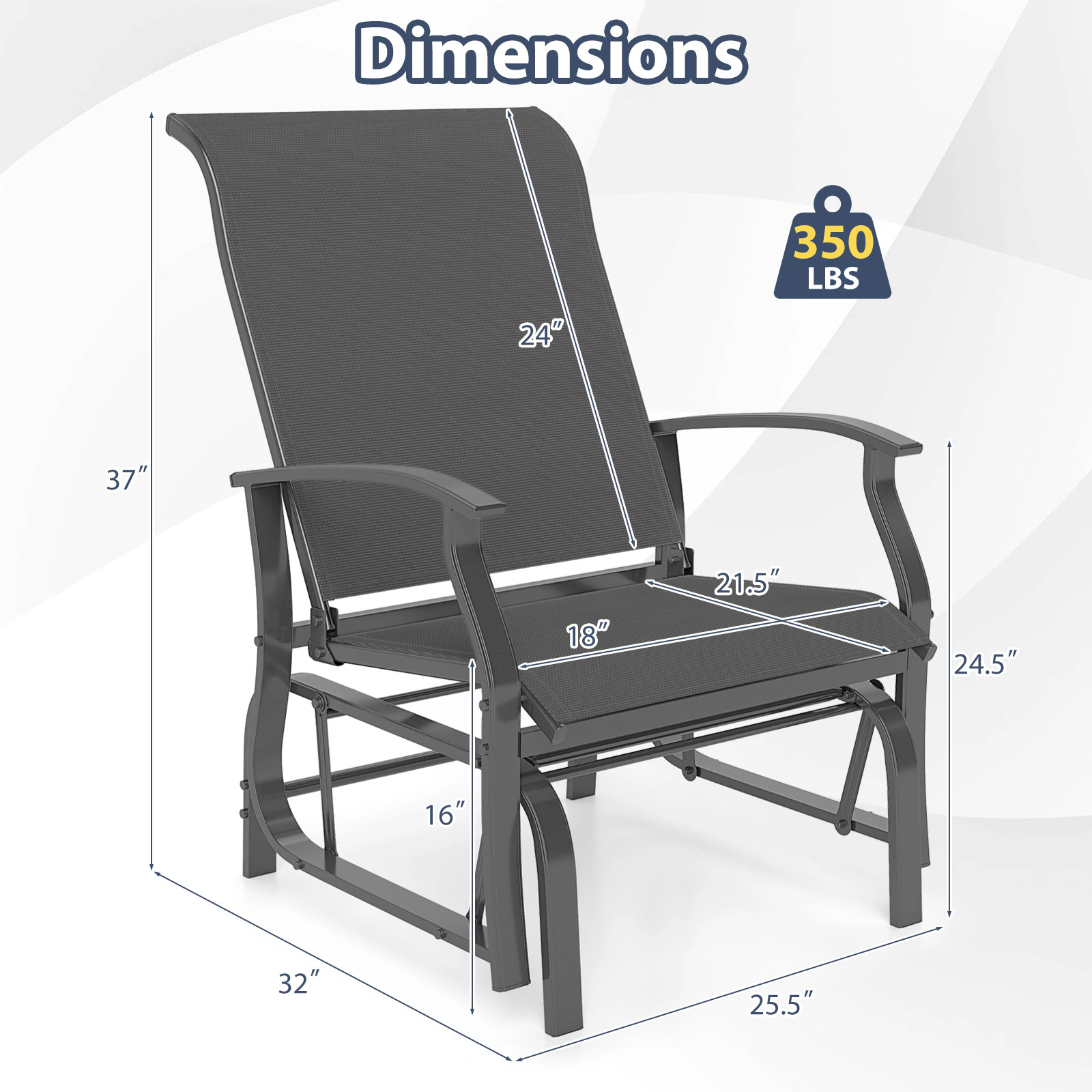 SUGIFT Outdoor Glider Chairs Set of 2 Gray with Tall Ergonomic Backrest