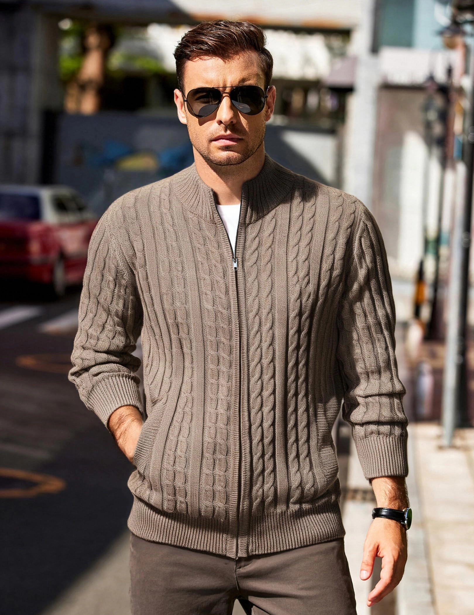COOFANDY Men's Regular Fit Mock Neck Full Zip Cardigan Sweater