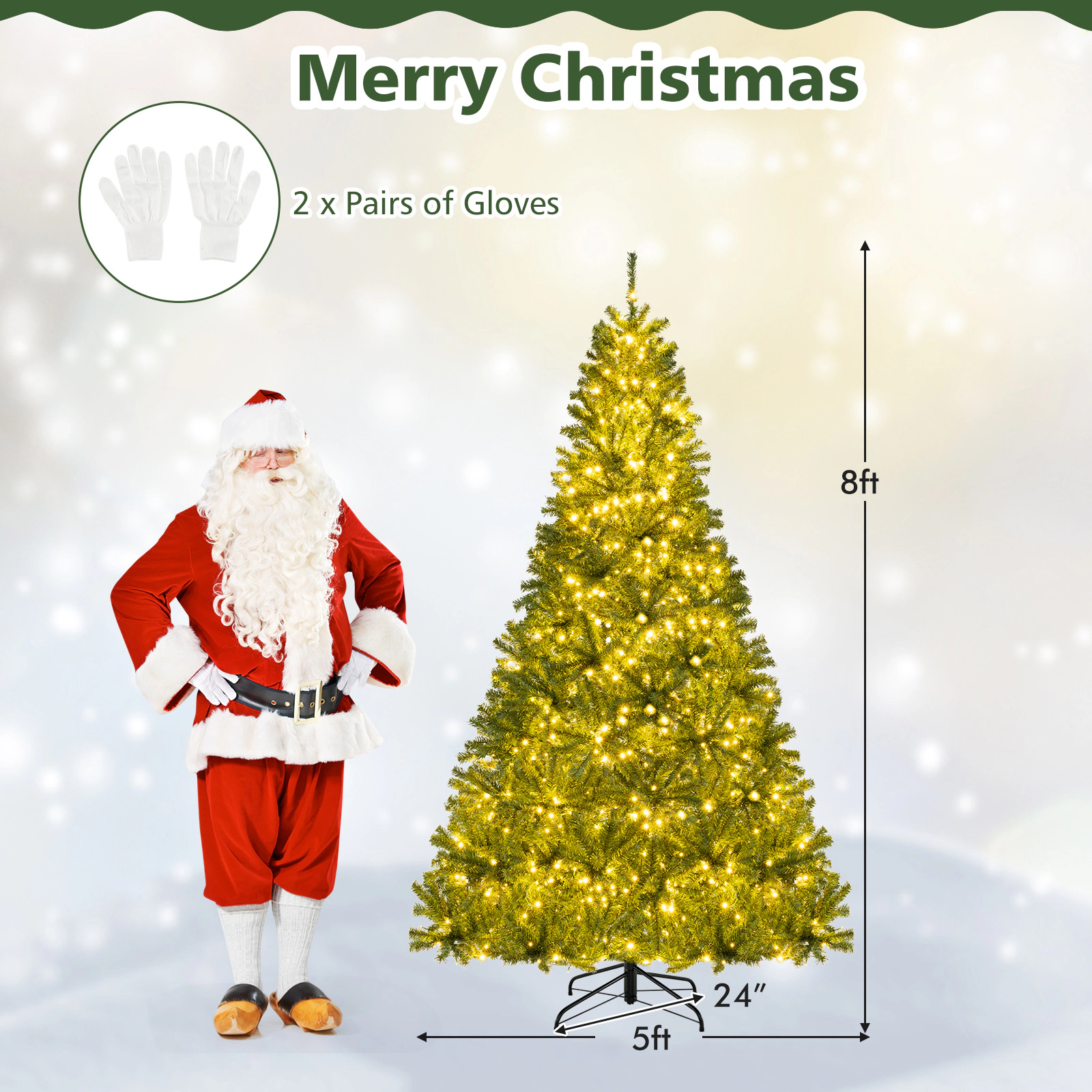 Costway 6/7/8 FT Pre-Lit Artificial Christmas Tree with 680/1098/1528 Branch Tips 700/1000/1200 Warm LED Lights 3 Lighti