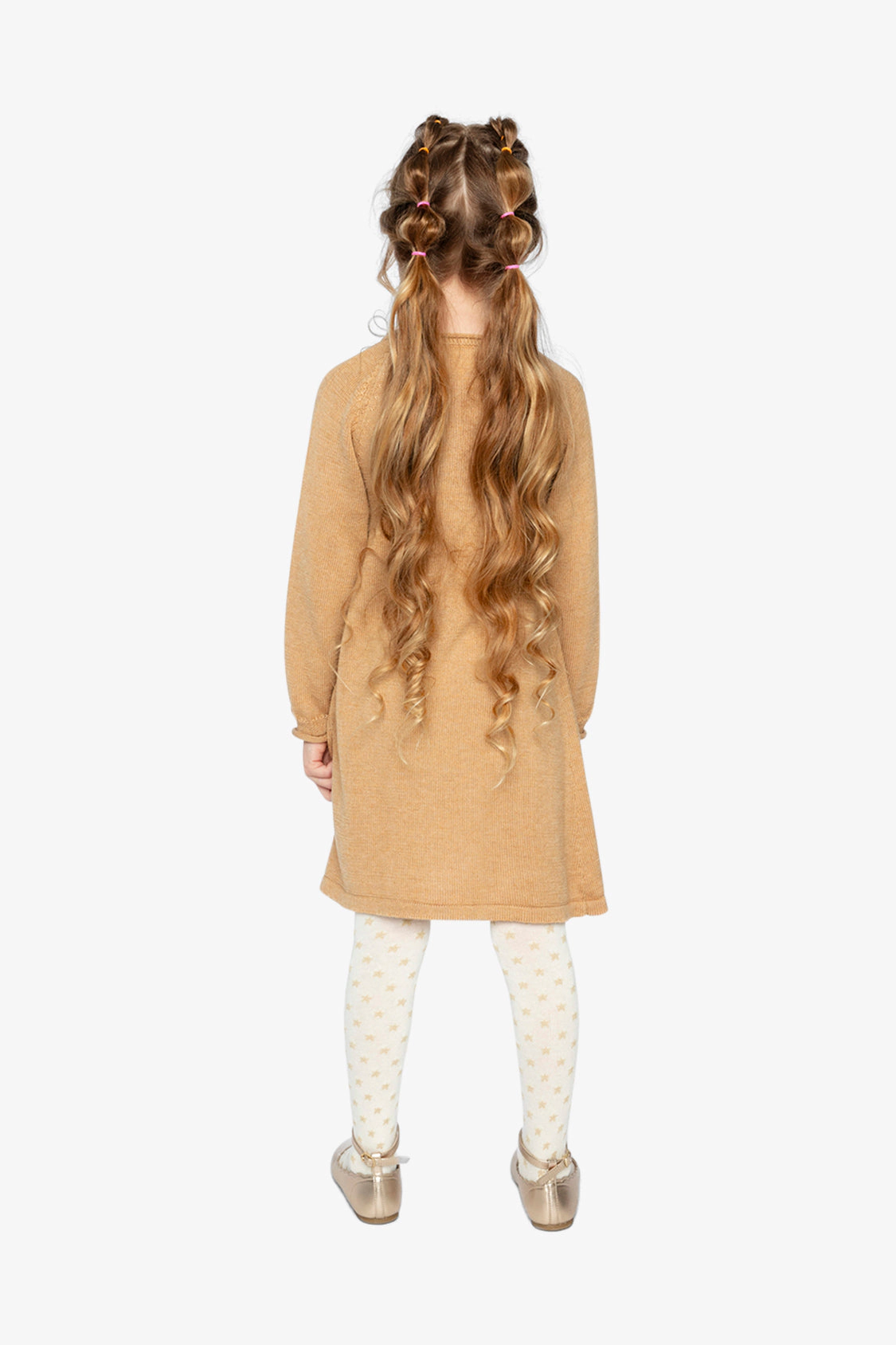 Deux par Girls Knitted A-Line Dress with 3D Bow and Pleats