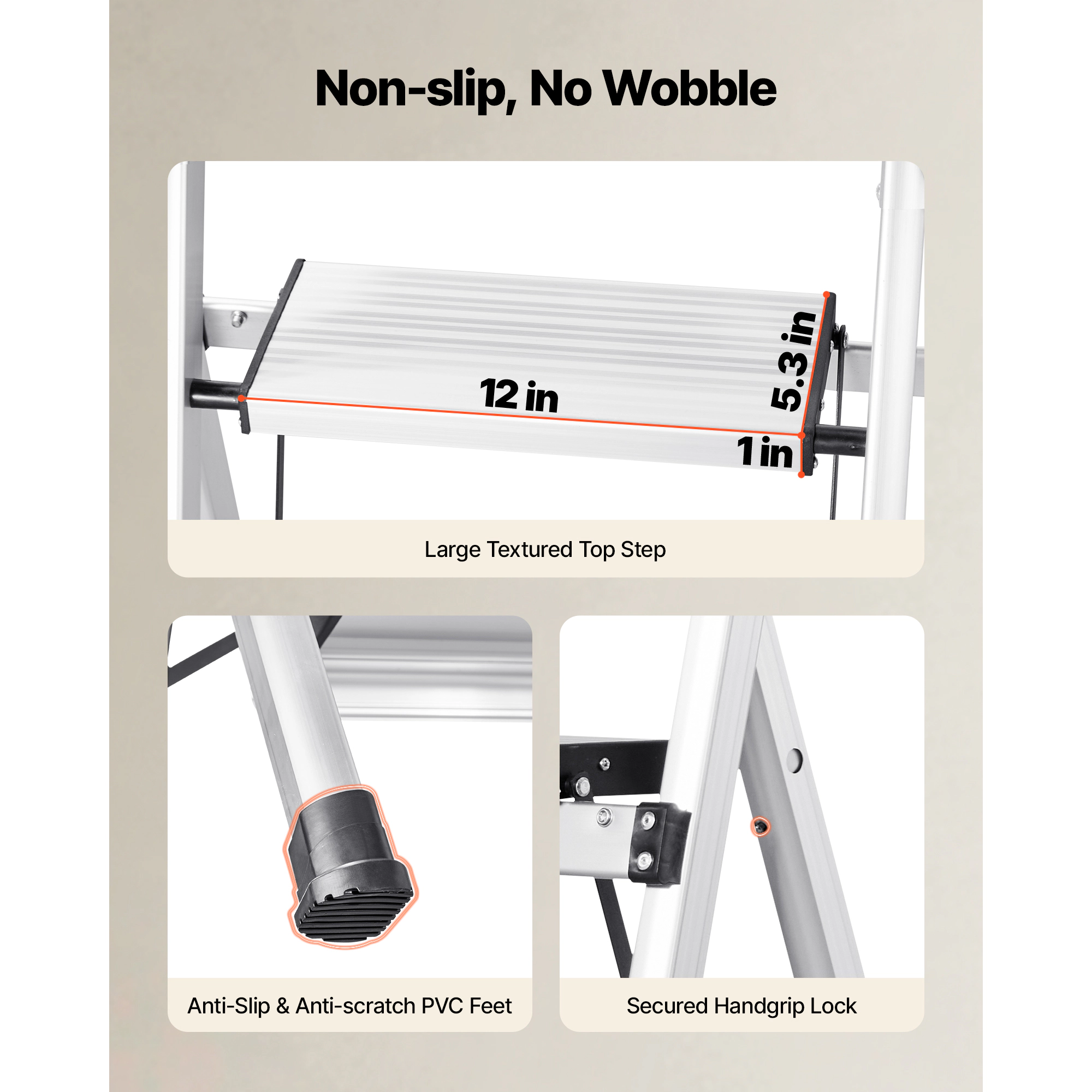 HONGGE Ladder Folding Step Stool with Wide Anti-Slip Pedal and Comfort Handgrip 330 lbs Capacity Portable Aluminum