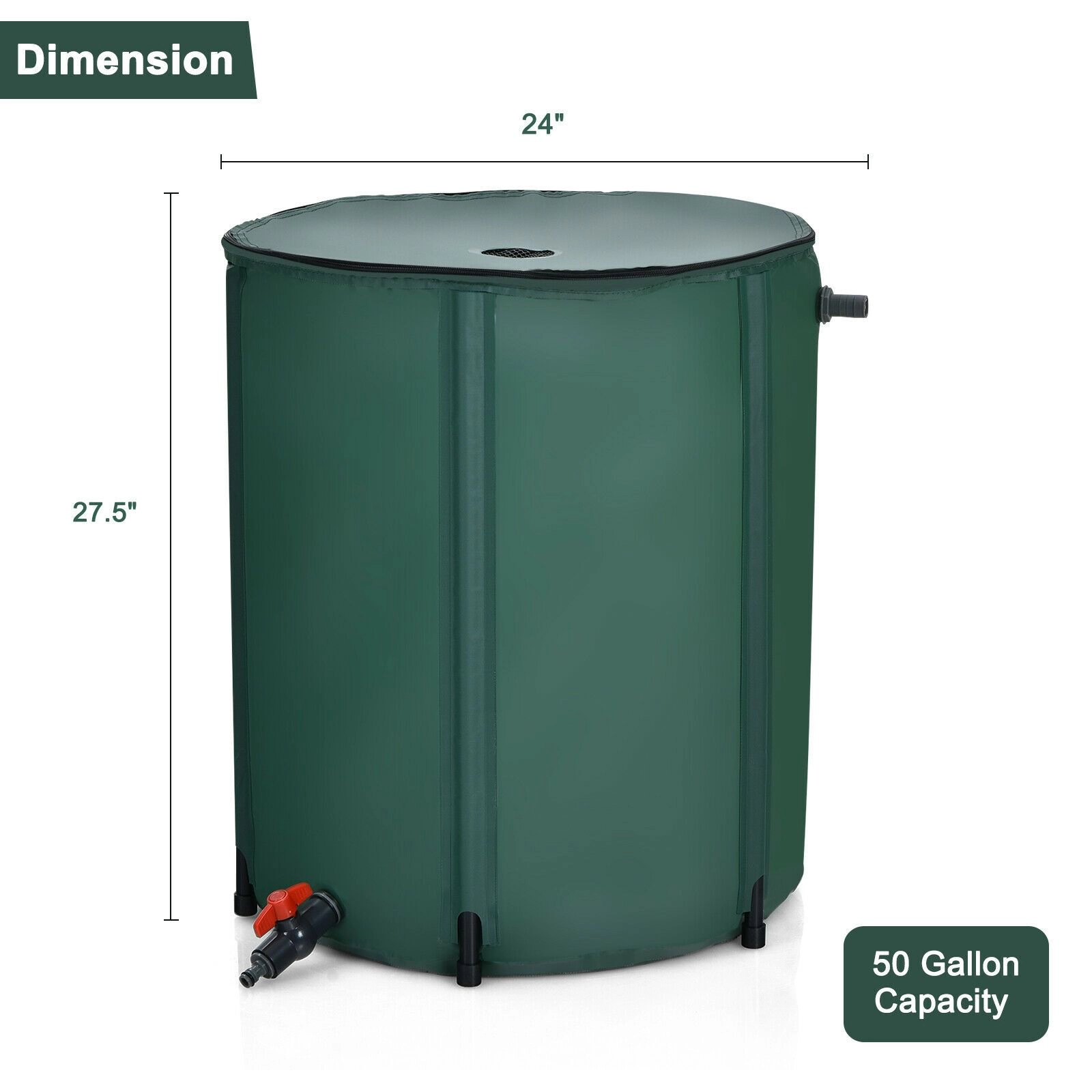SlickBlue  Green 53 Gallon Rain Barrel, Foldable Water Storage Tank