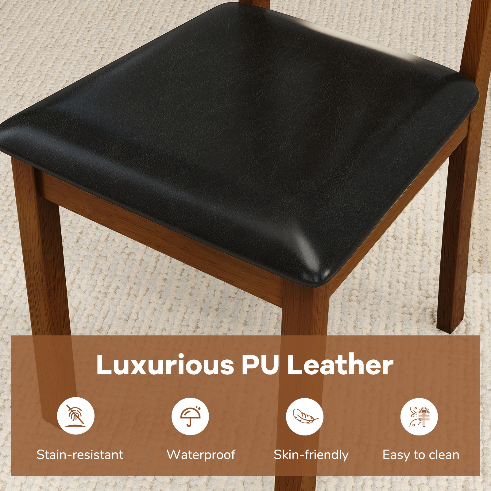 LJG Wooden Dining Chair Set of 2 with PU Leather Upholstered and Rubber Wood Frame