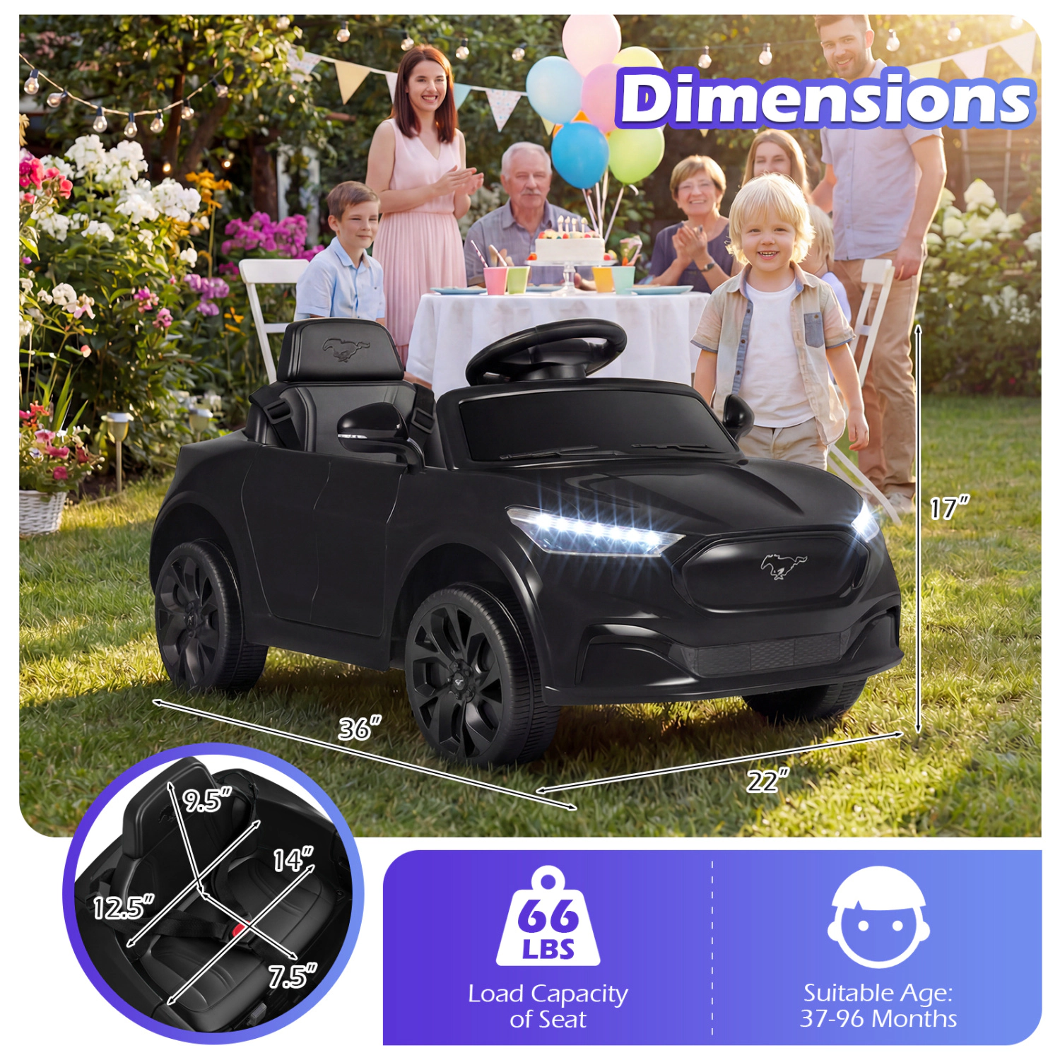 LJG 12V Kids Ride on Car Licensed Ford Mach E with Parent Control and Horn