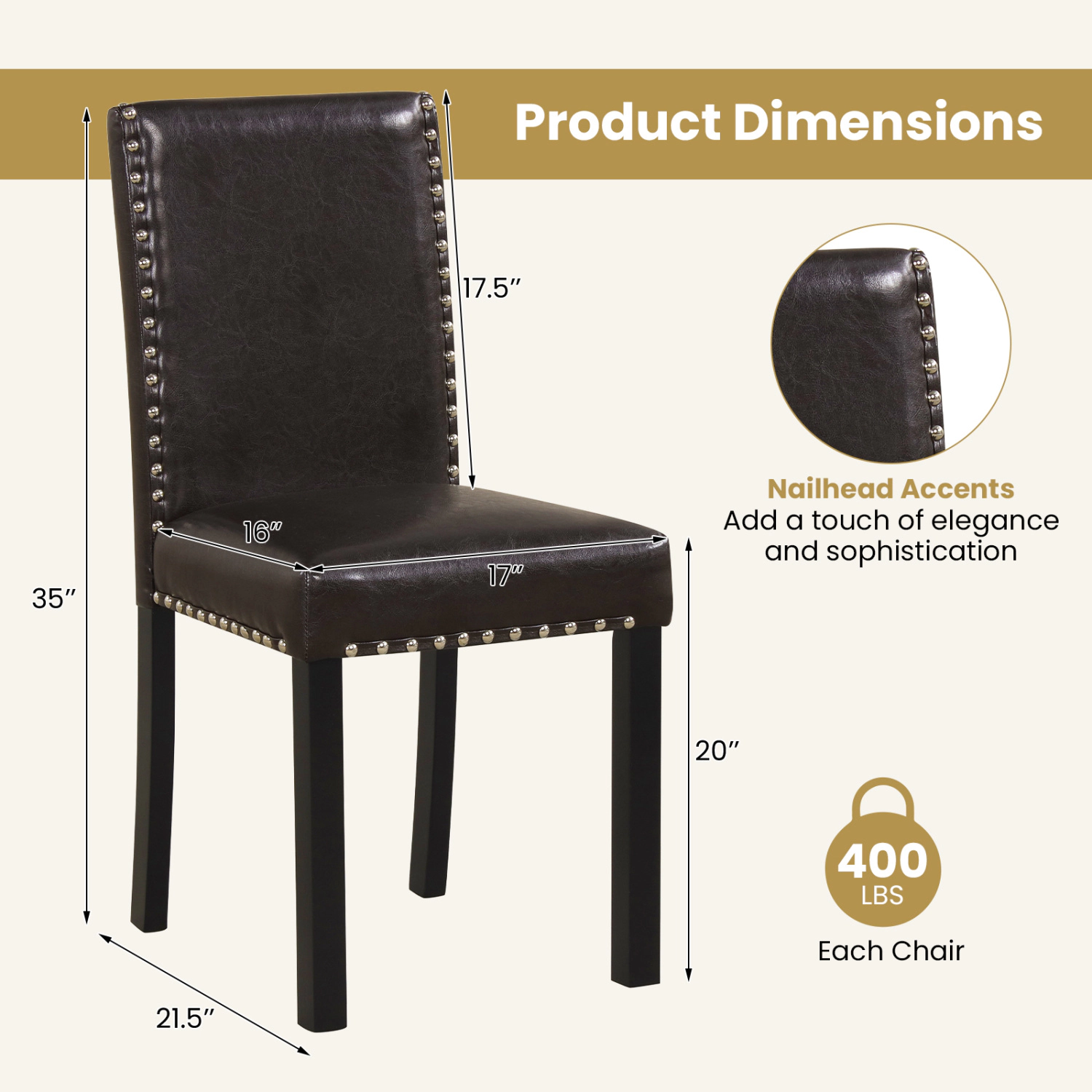 LJG Set of 2/4 Dining Chairs Faux Leather Upholstered Parsons Kitchen