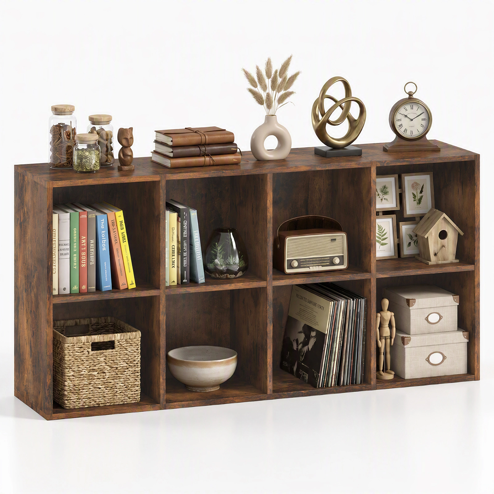Costway 8-Cube Bookcase Bookshelf with 2 Anti-Tipping Kits Storage Organizer,Natural Natural