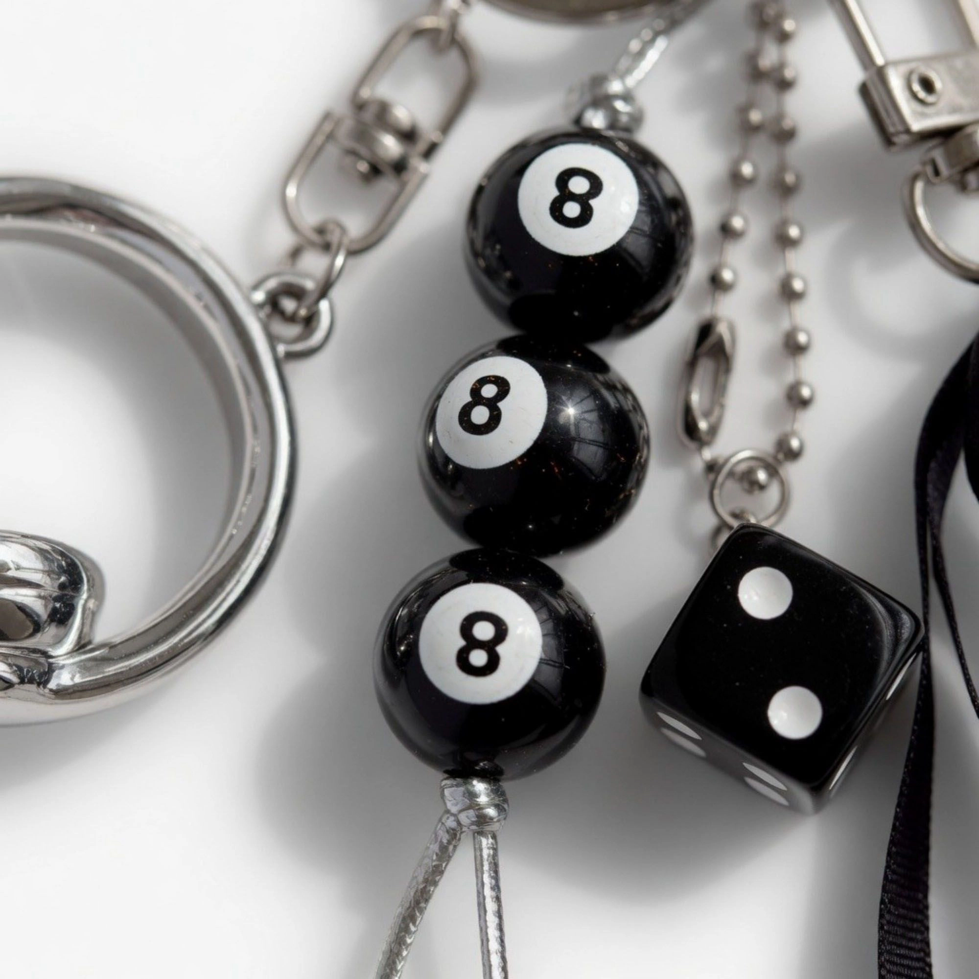 Alilang Women's 8 Ball Dice Charm Keychain with Headphone Pendant Ribbon Tassel Bag Charm Key Ring Accessory