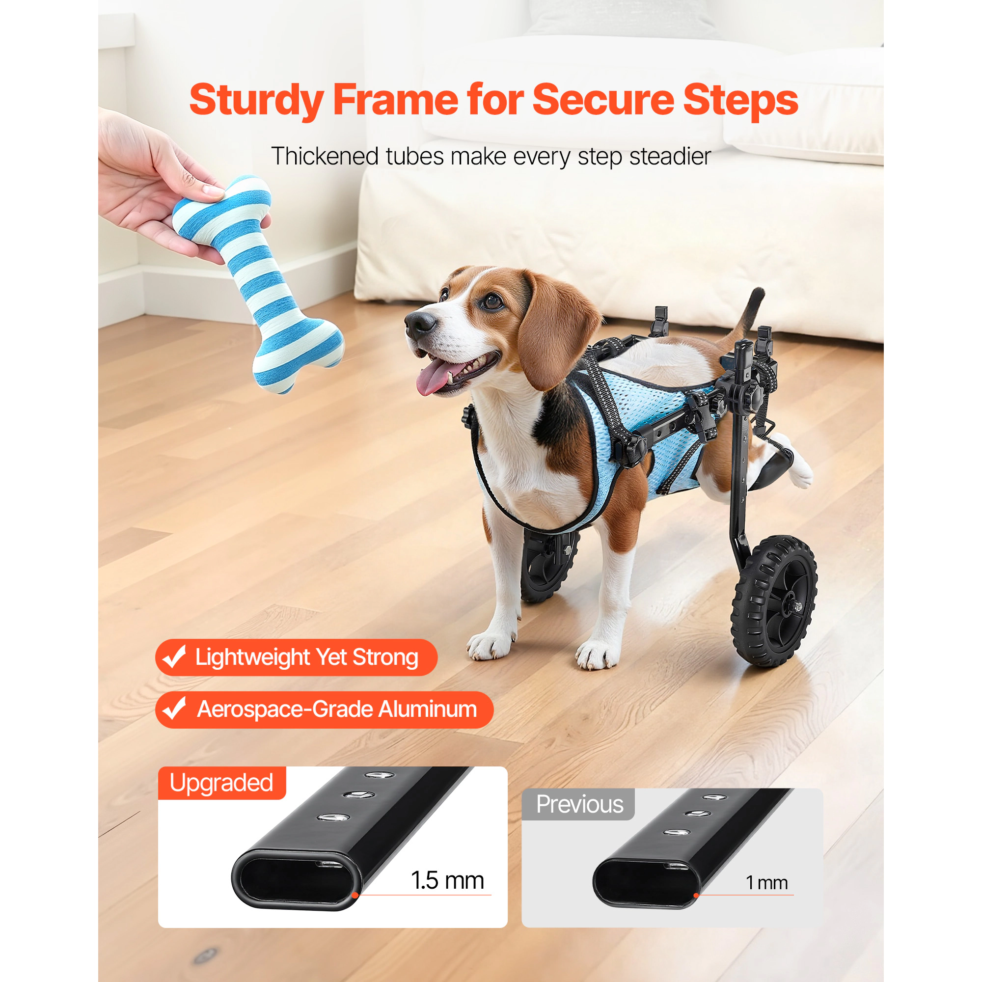 HONGGE Dog Wheelchair for Back Legs Adjustable 2 Wheels Pet Wheelchair Lightweight Dog Cart with Shock-Absorbing Wheels