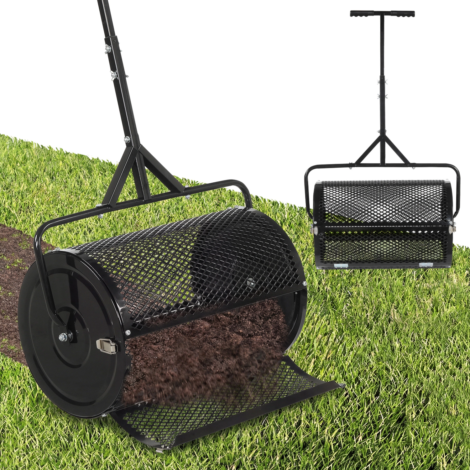 LJG 24 Inch Compost Spreader Peat Moss Roller with Height-Adjustable T-Shaped Handle