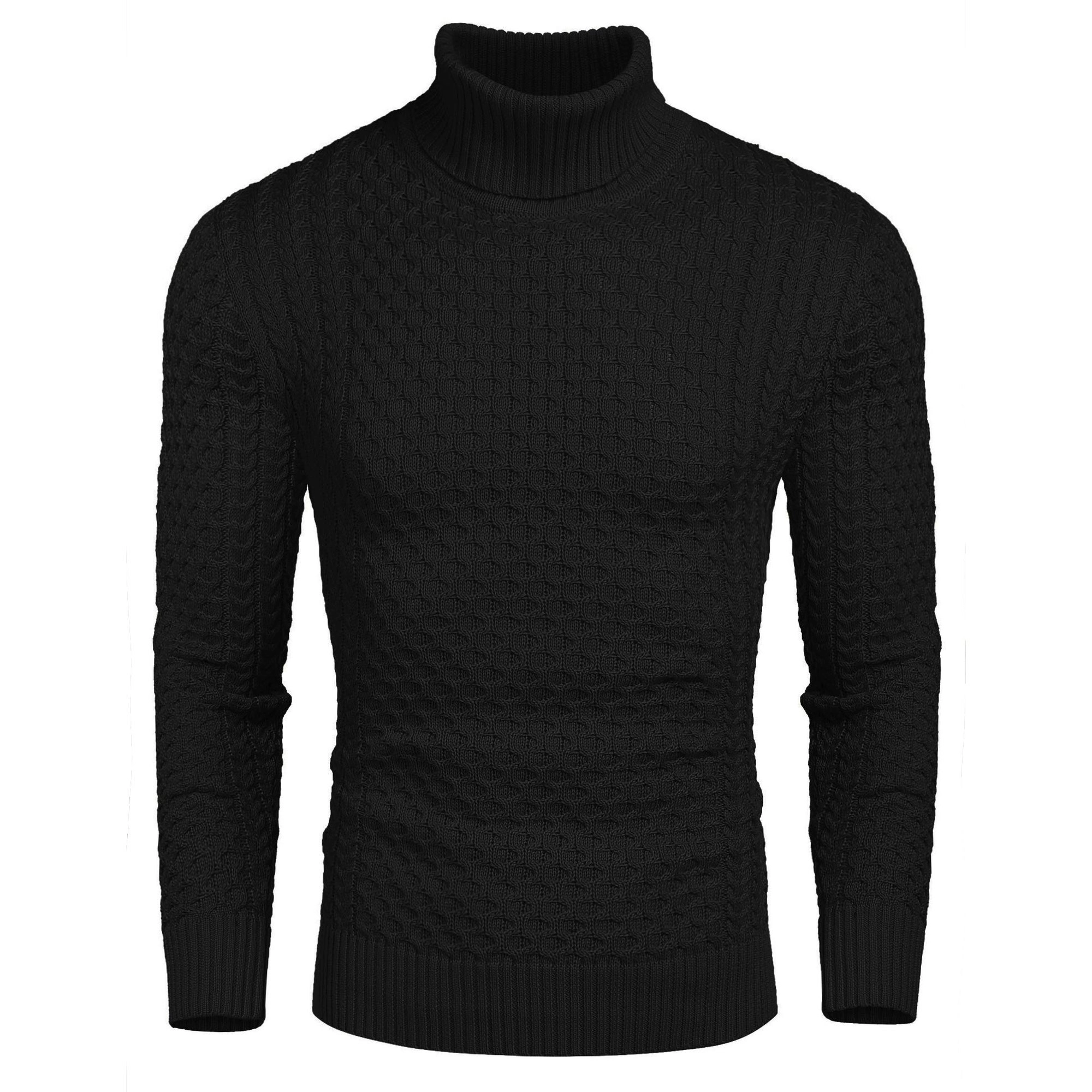 COOFANDY Mens Cozy Long Sleeve Sweater Fall Turtleneck Cable Knit Casual Pullover