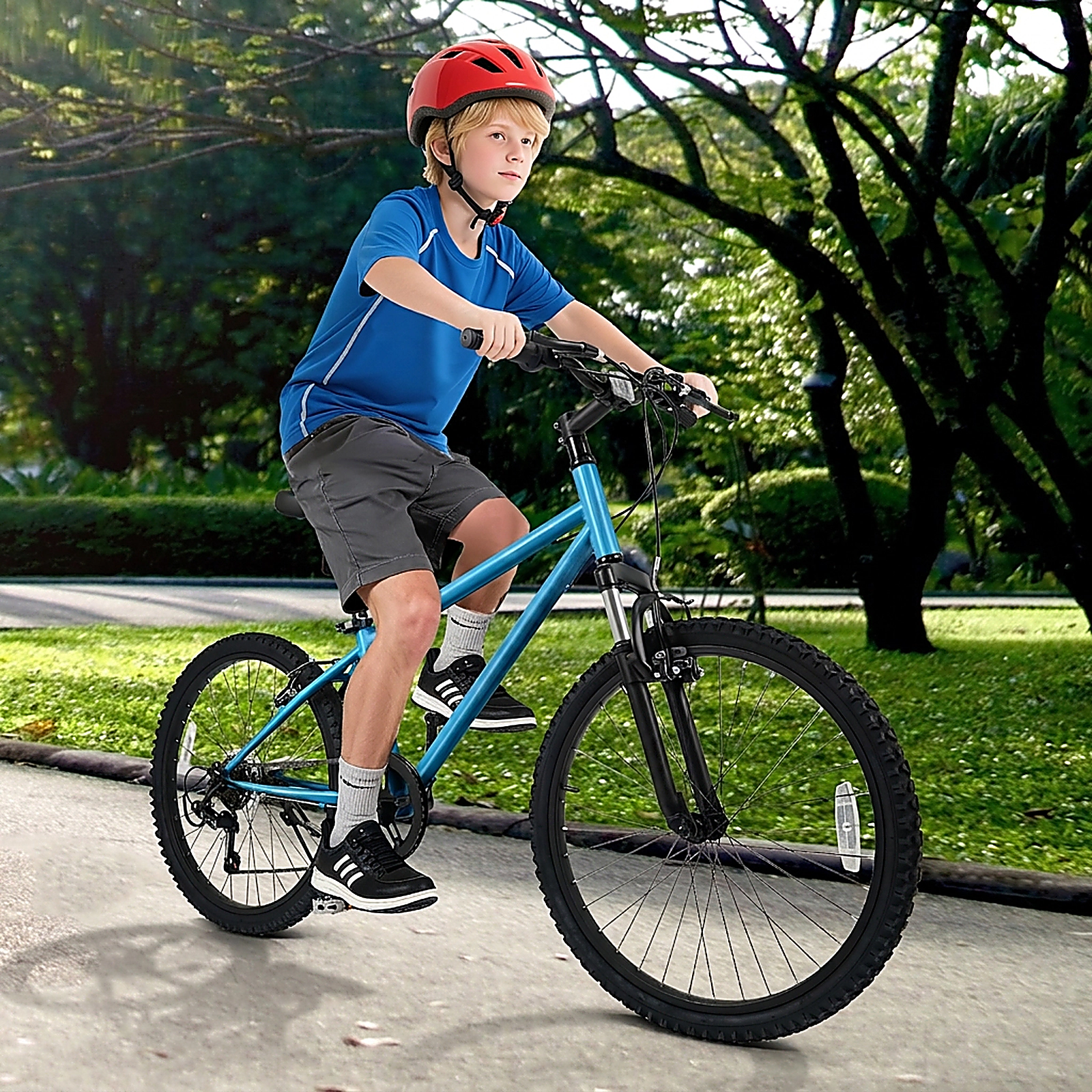 SUGIFT Kids 20-Inch Mountain Bike with 6-Speed Drivetrain and Suspension Fork 110-lb Capacity Ages 8+ Blue