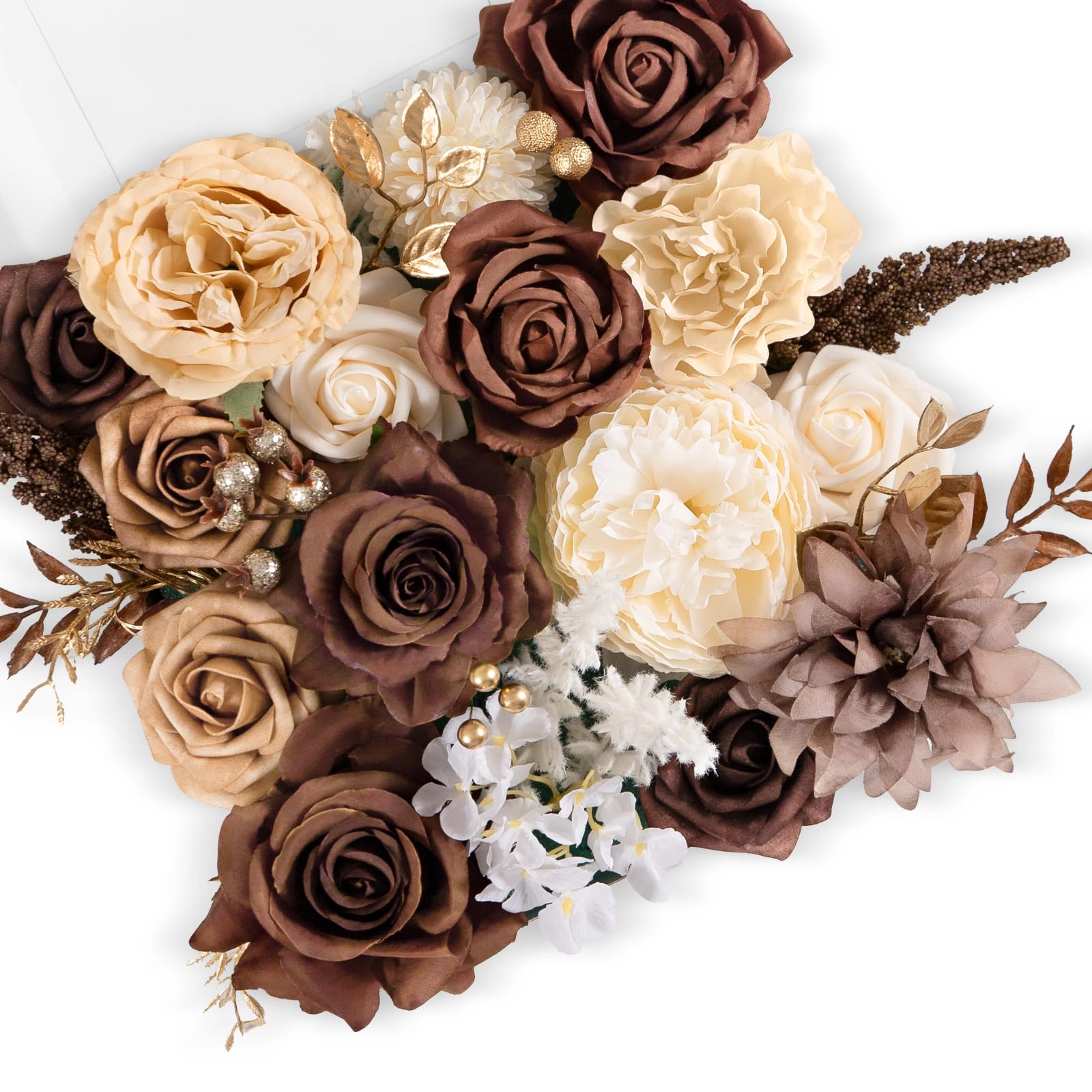PUPWE Fall Artificial Flowerbo  Rose Dahliat Orange