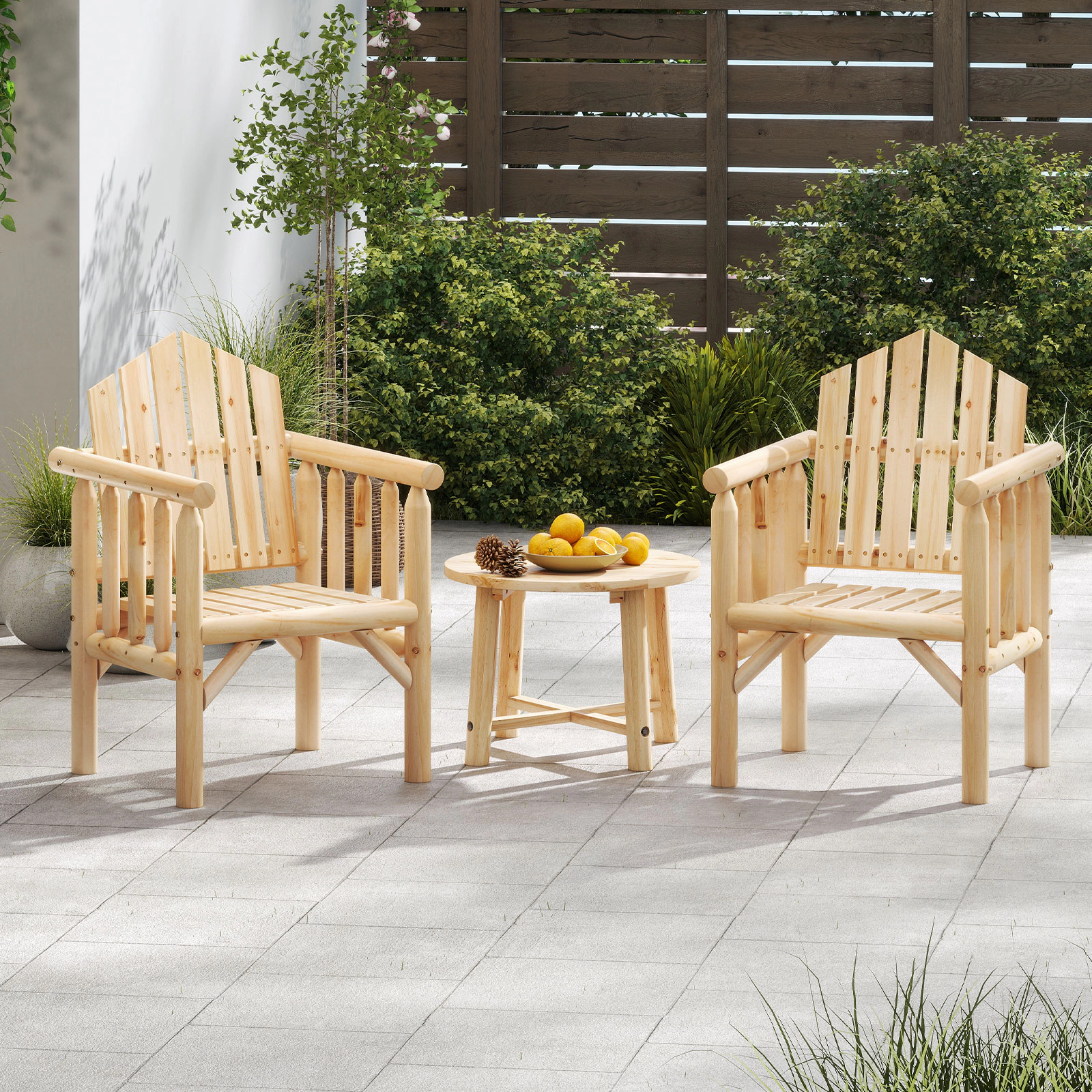 SUGIFT Natural Wood Outdoor Dining Chair with Arms, Reclined High Back, 330-lb Capacity