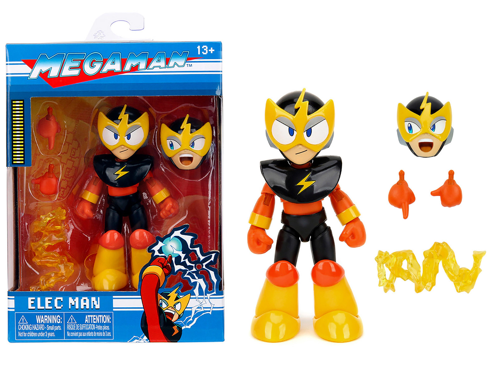 Jada Elec Man 4.5" Moveable Figure with Accessories and Alternate Head and Hands "Mega Man" (1987) Video Game