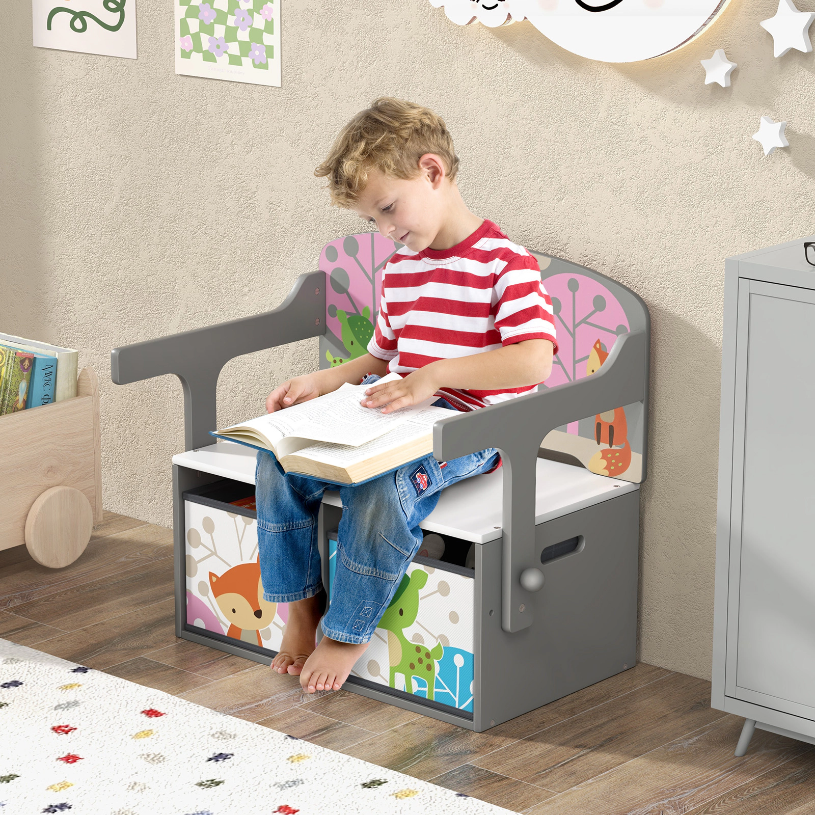 Hivvago 3 1 Kids Convertible Activity Bench With 2 Removable Fabric Bins