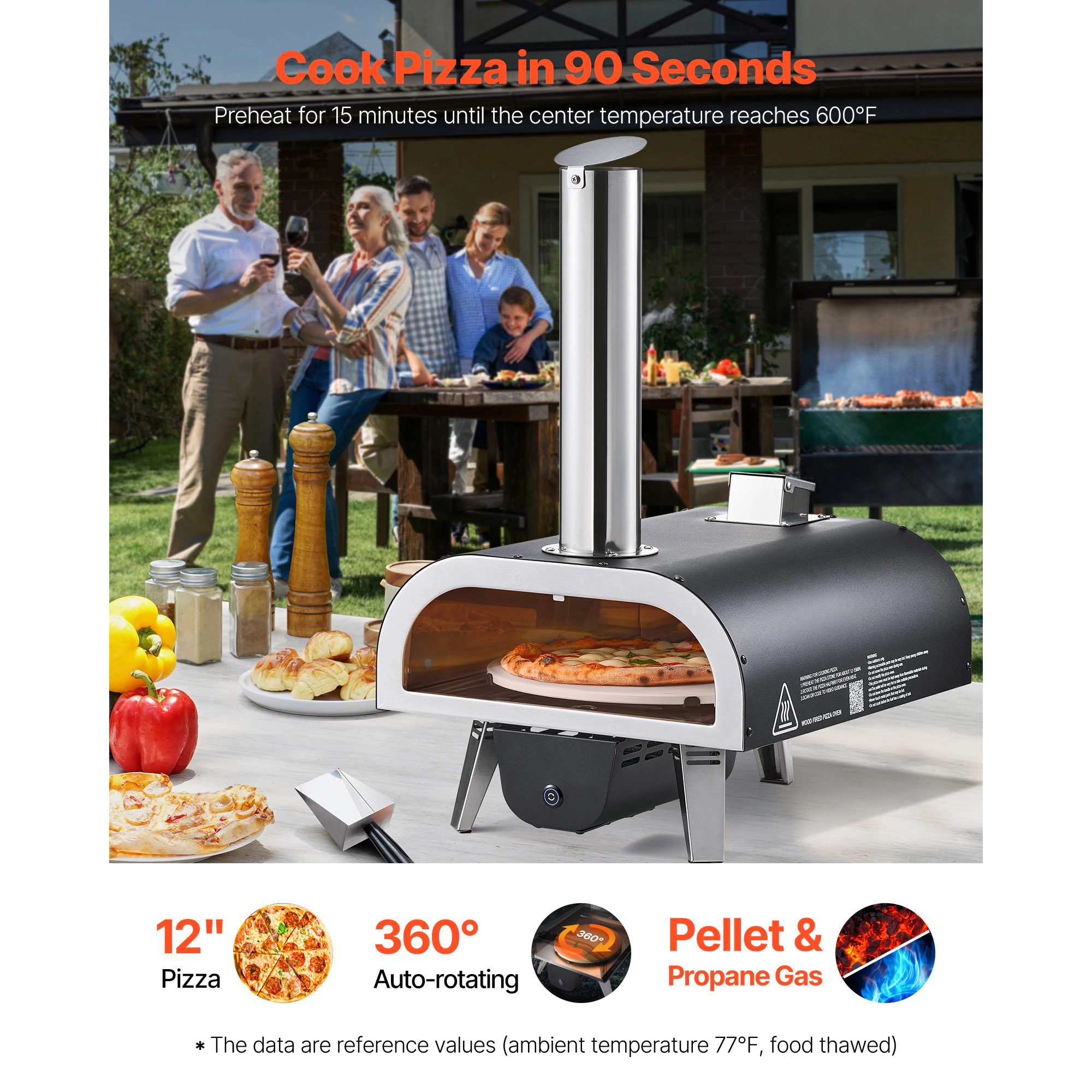 HONGGE Pizza Oven Outdoor Pellet Pizza Oven with Thermometer Wood Pizza-Maker for Backyard Camping