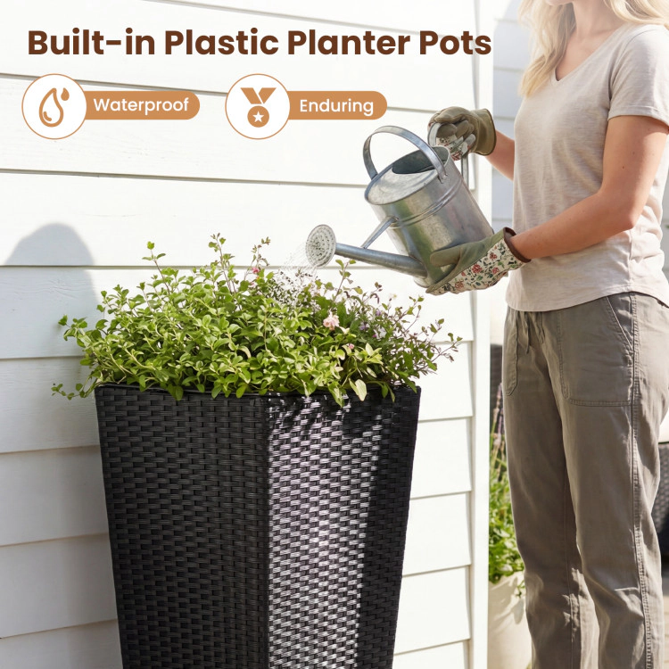Hivvago Set of 2 Rattan Tall Plant Pots with Detachable Plastic Liners