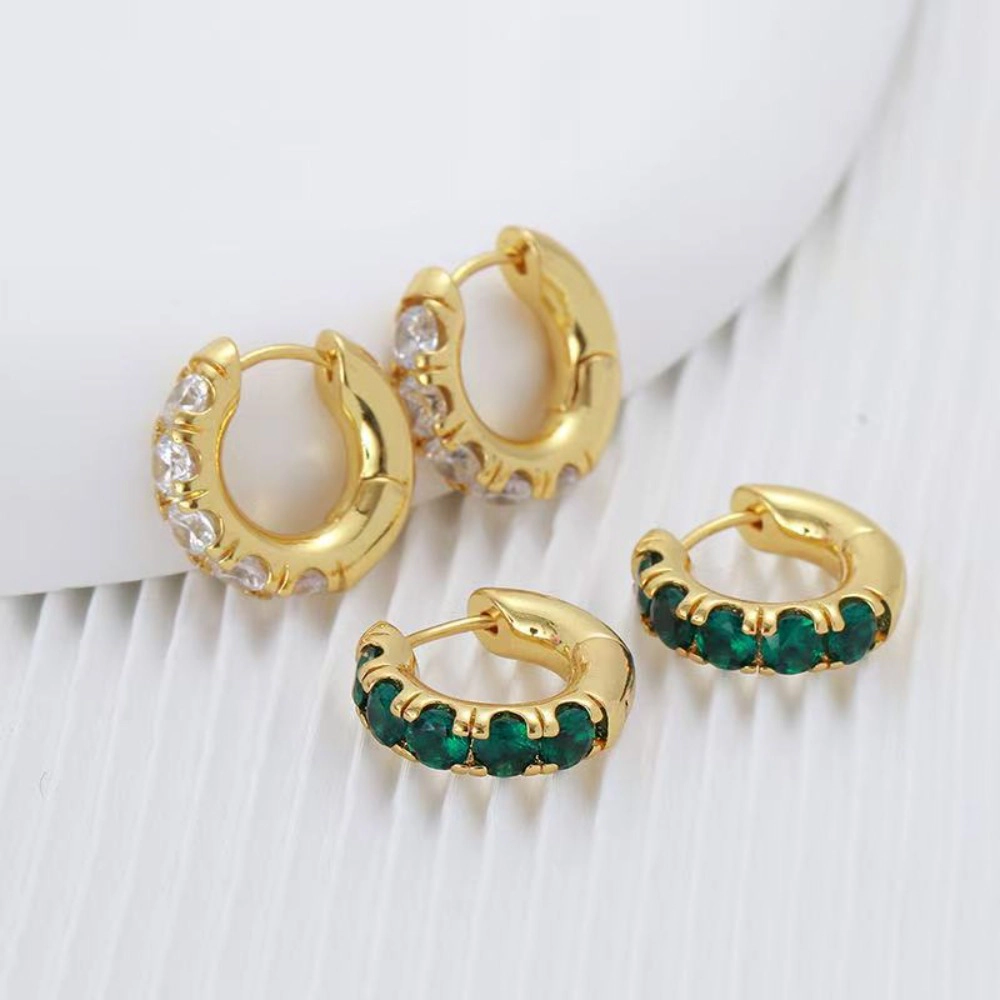 Emerald Green Round Cubic Zirconia Huggie Hoop Earring