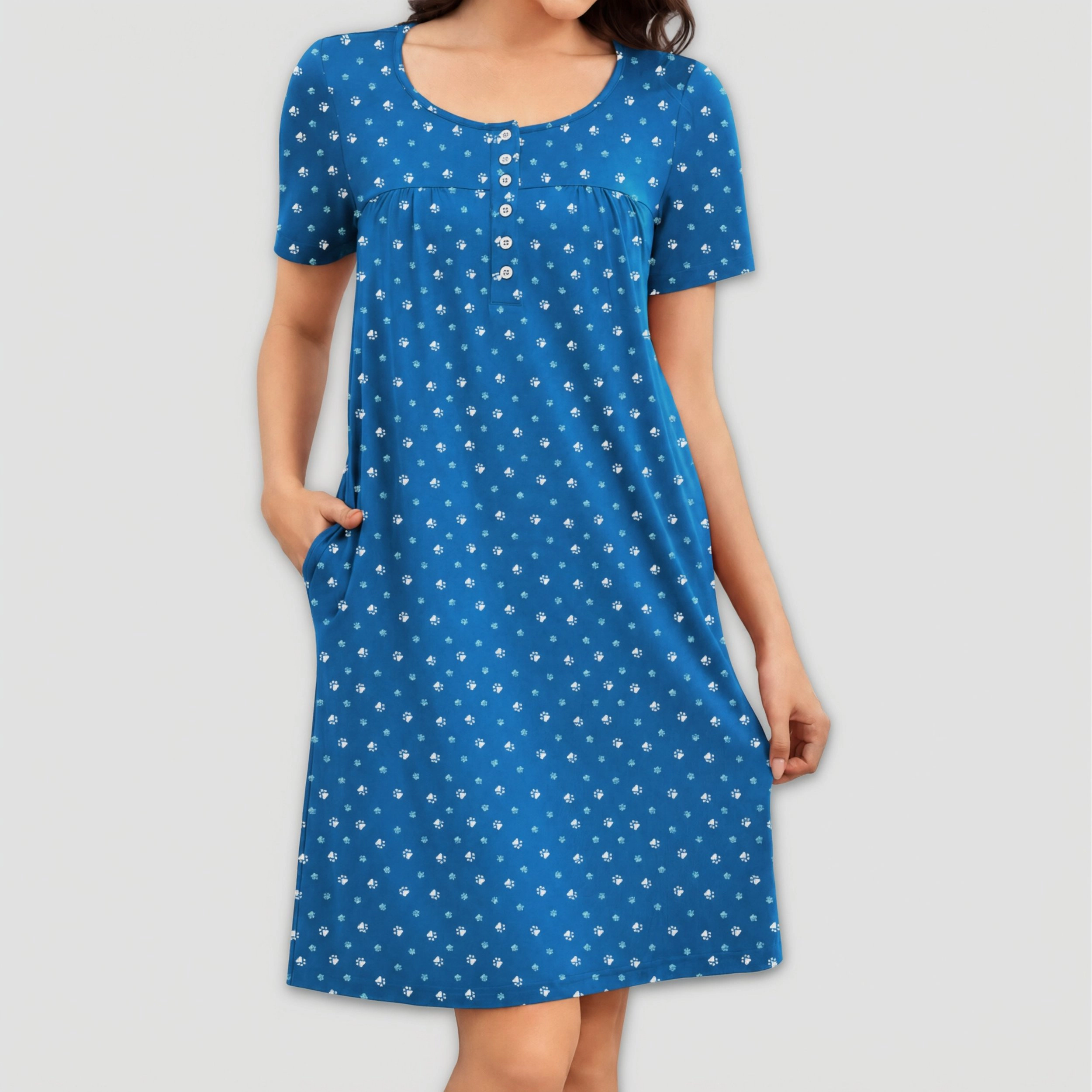 Ekouaer Women's Button Front Short Sleeve Floral House Dress with Pockets