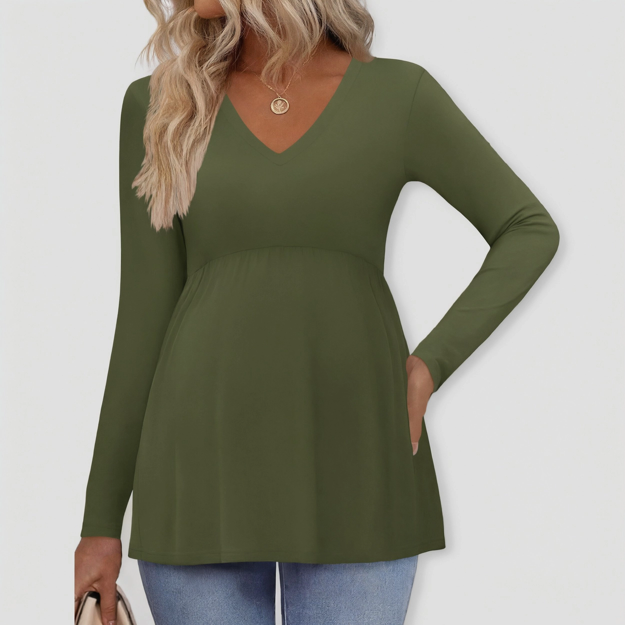 Ekouaer Womens Maternity Shirts Long Sleeve Pregnancy Tops V Neck Tunic Blouses Clothes