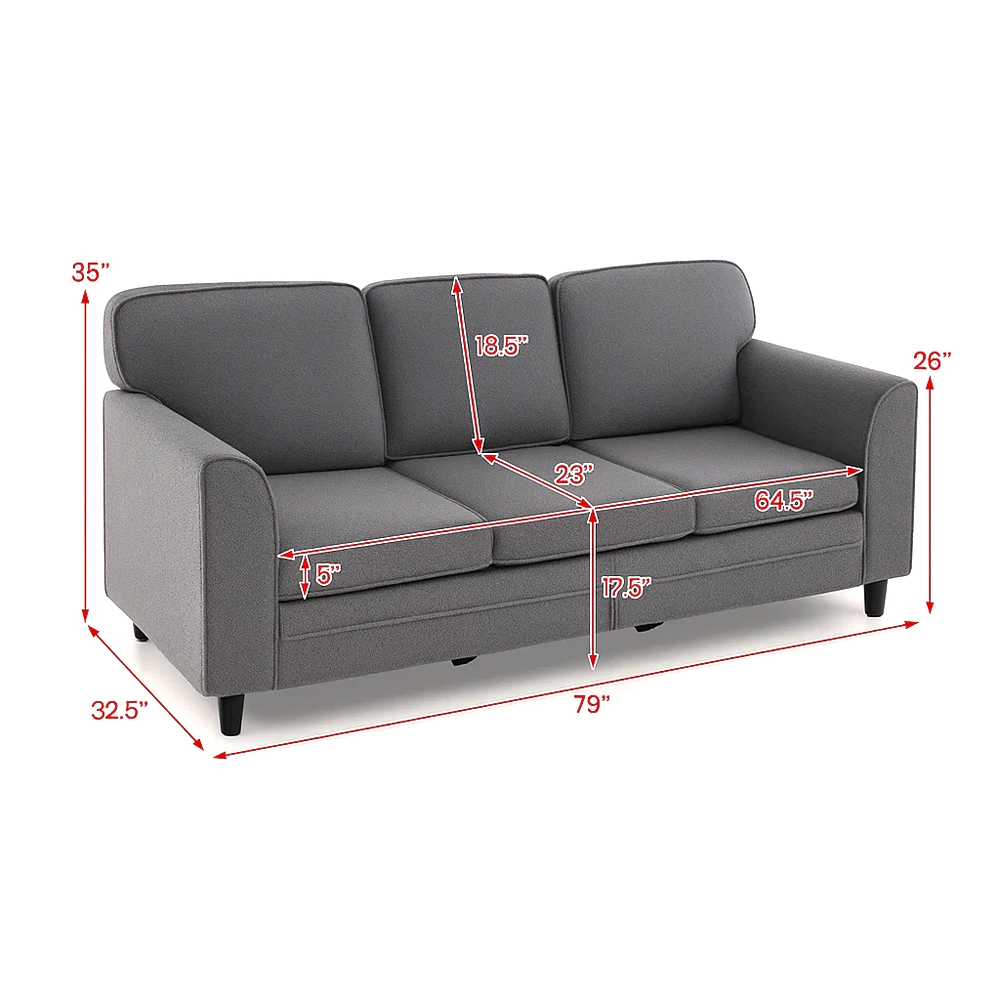 Hivvago 3-Seater Upholstered Sofa in Teddy Velvet with Plush Back Cushions